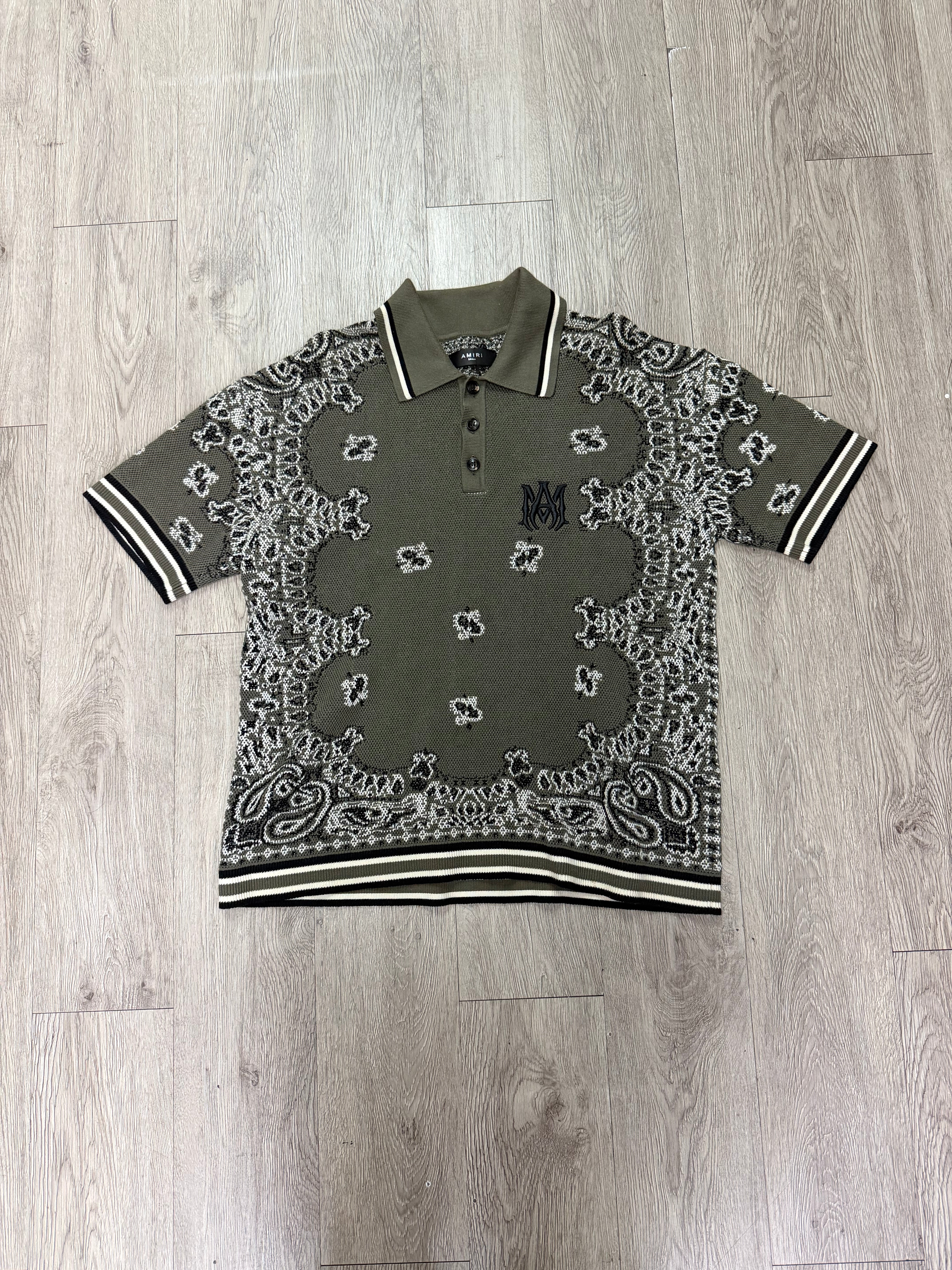 Amiri Olive MA Knit Paisley Polo