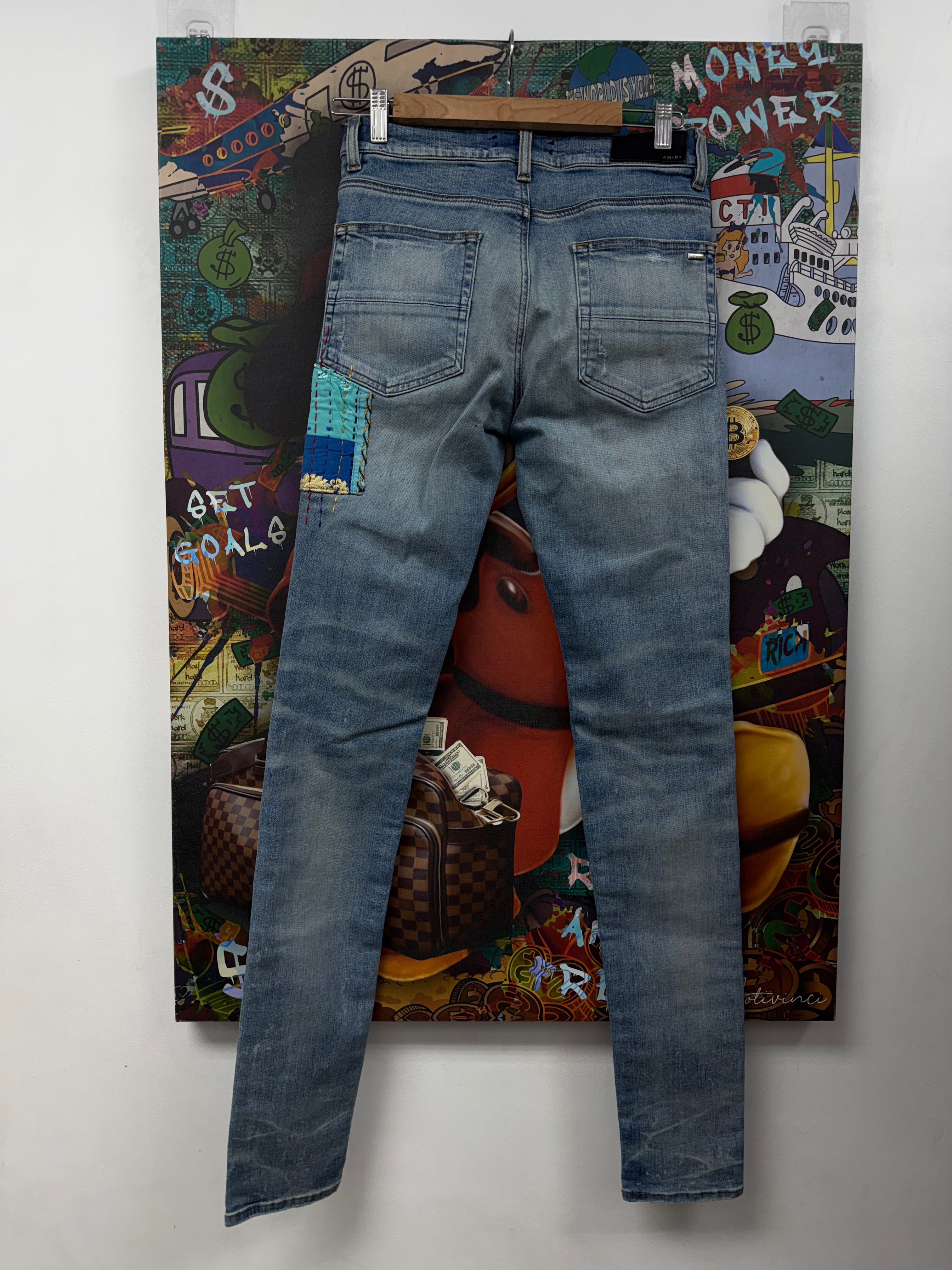 Amiri Light Wash Quilted Blue Patch Jeans