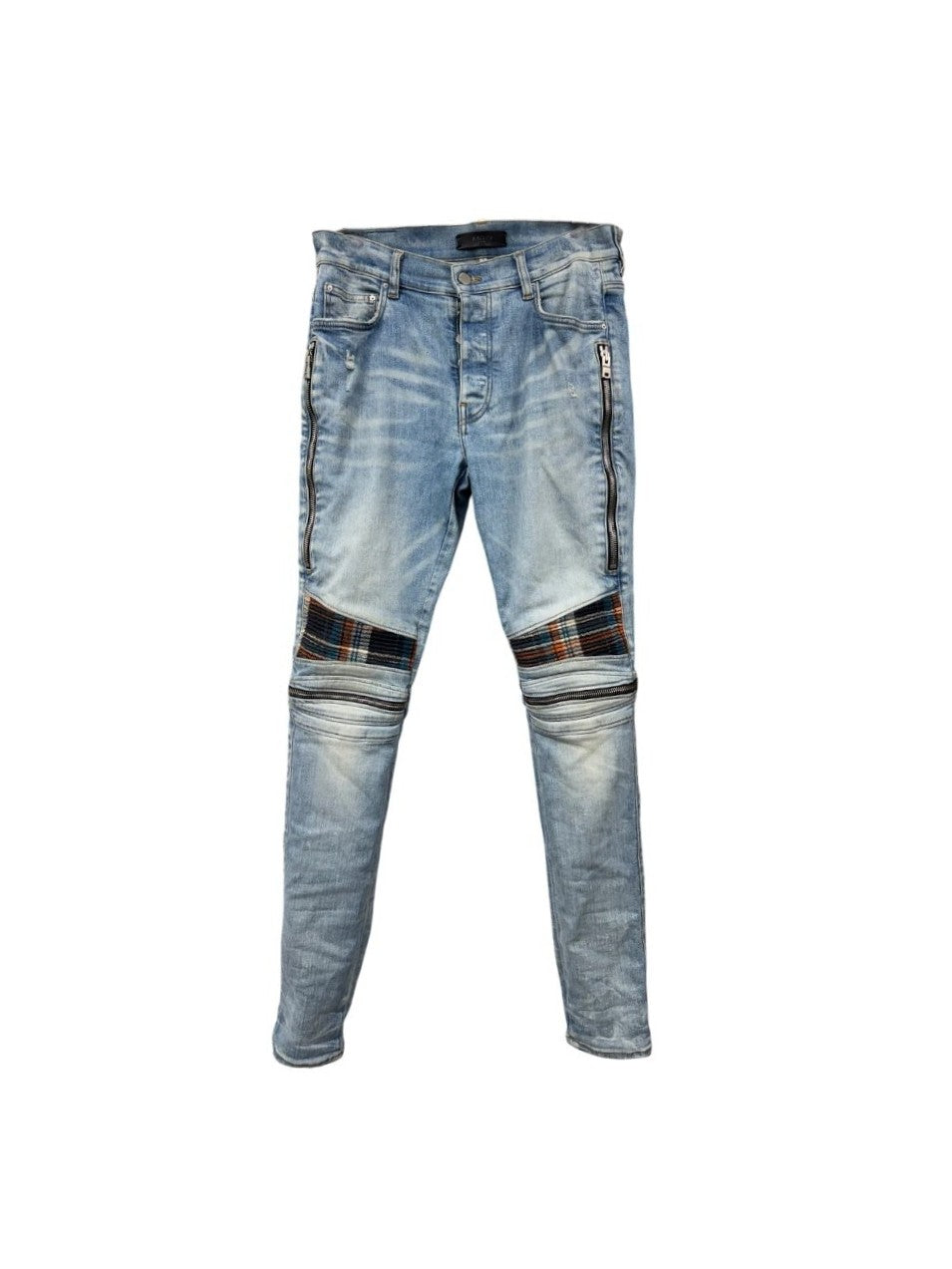 Amiri "MX2" Plaid Patch Light Wash, Blue & Orange Jeans