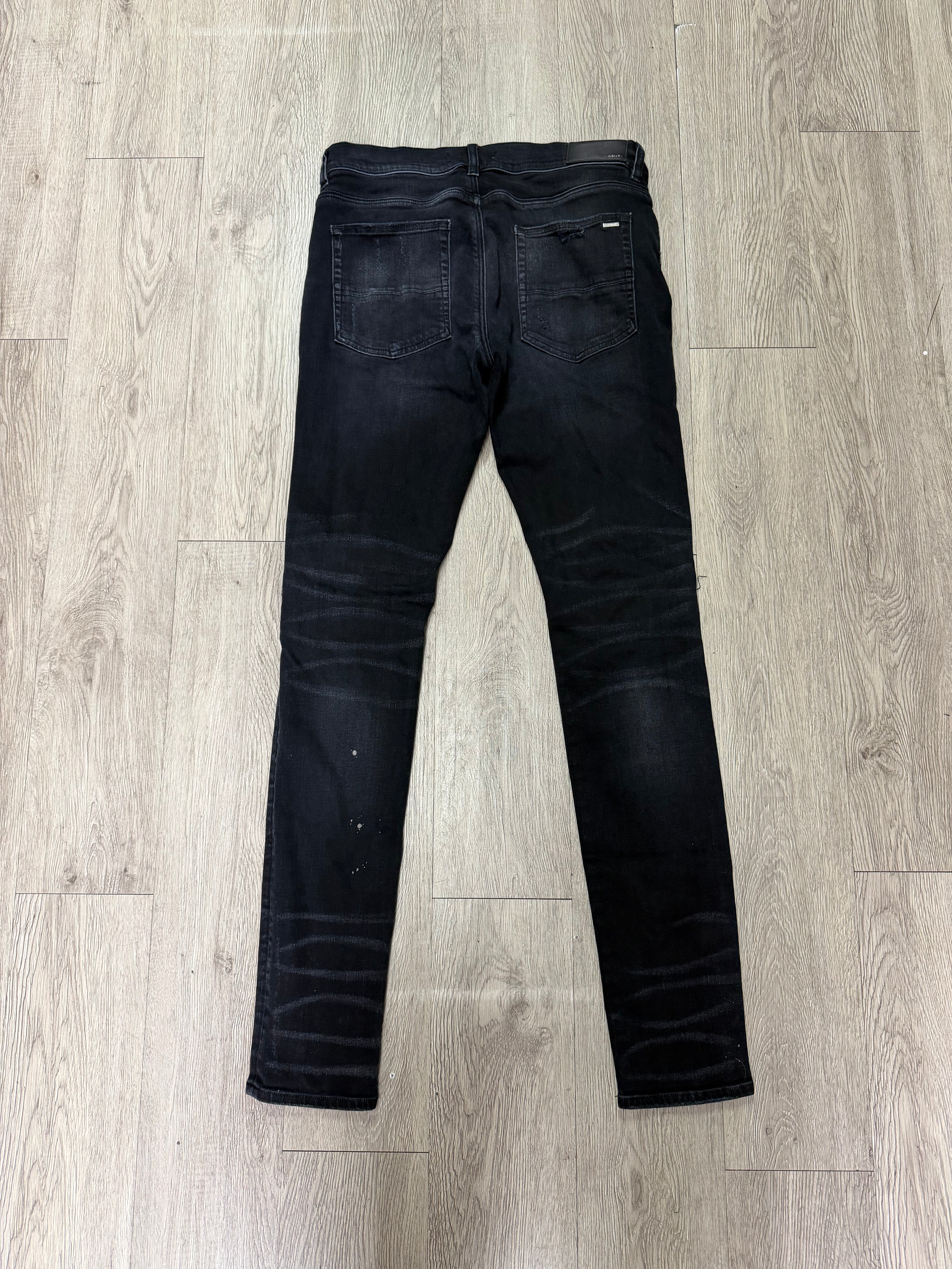 Amiri MX1 Black Wash Blue Black Plaid Patch Jeans