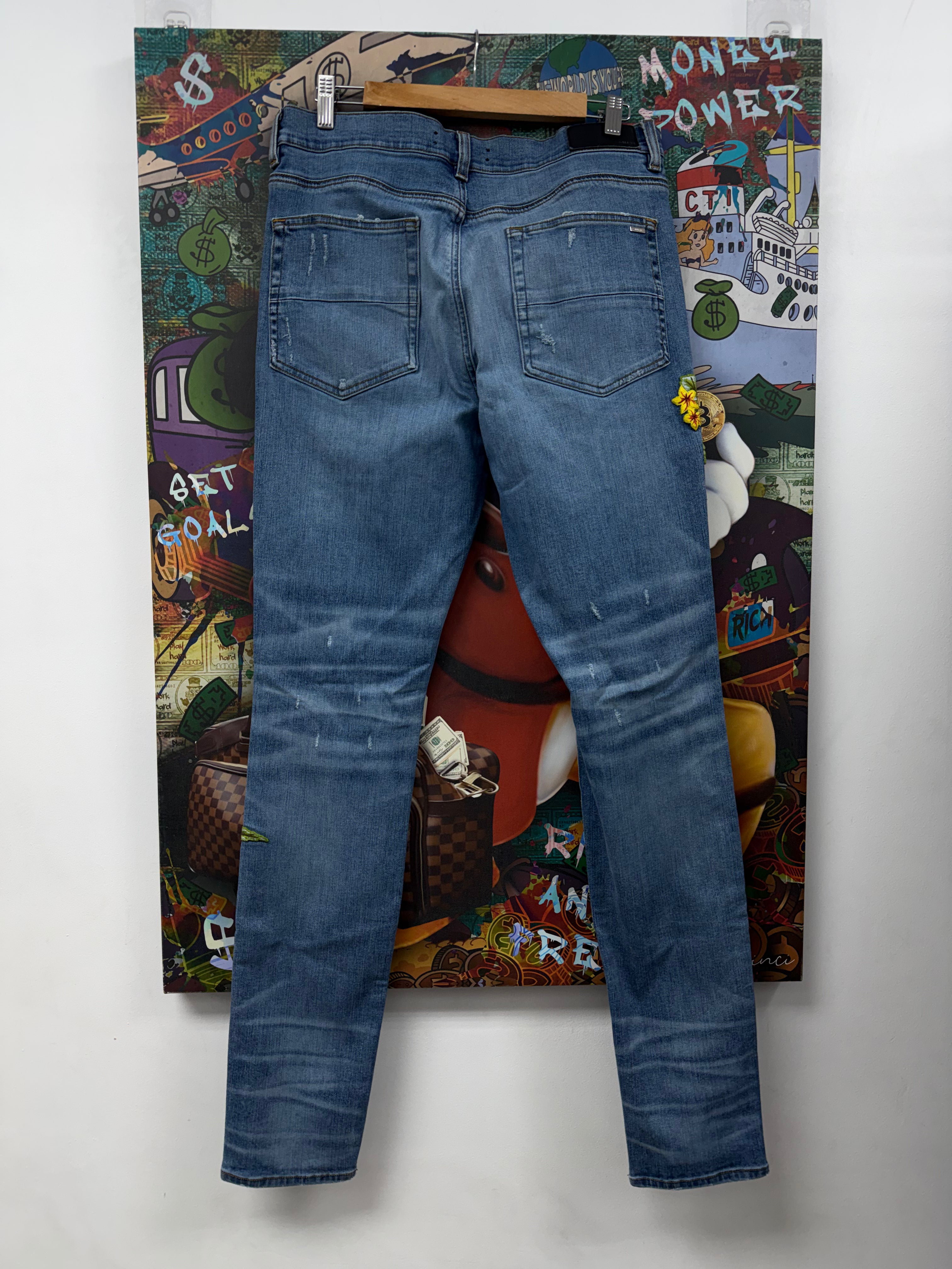 Amiri Light Wash Flower Patch Jeans