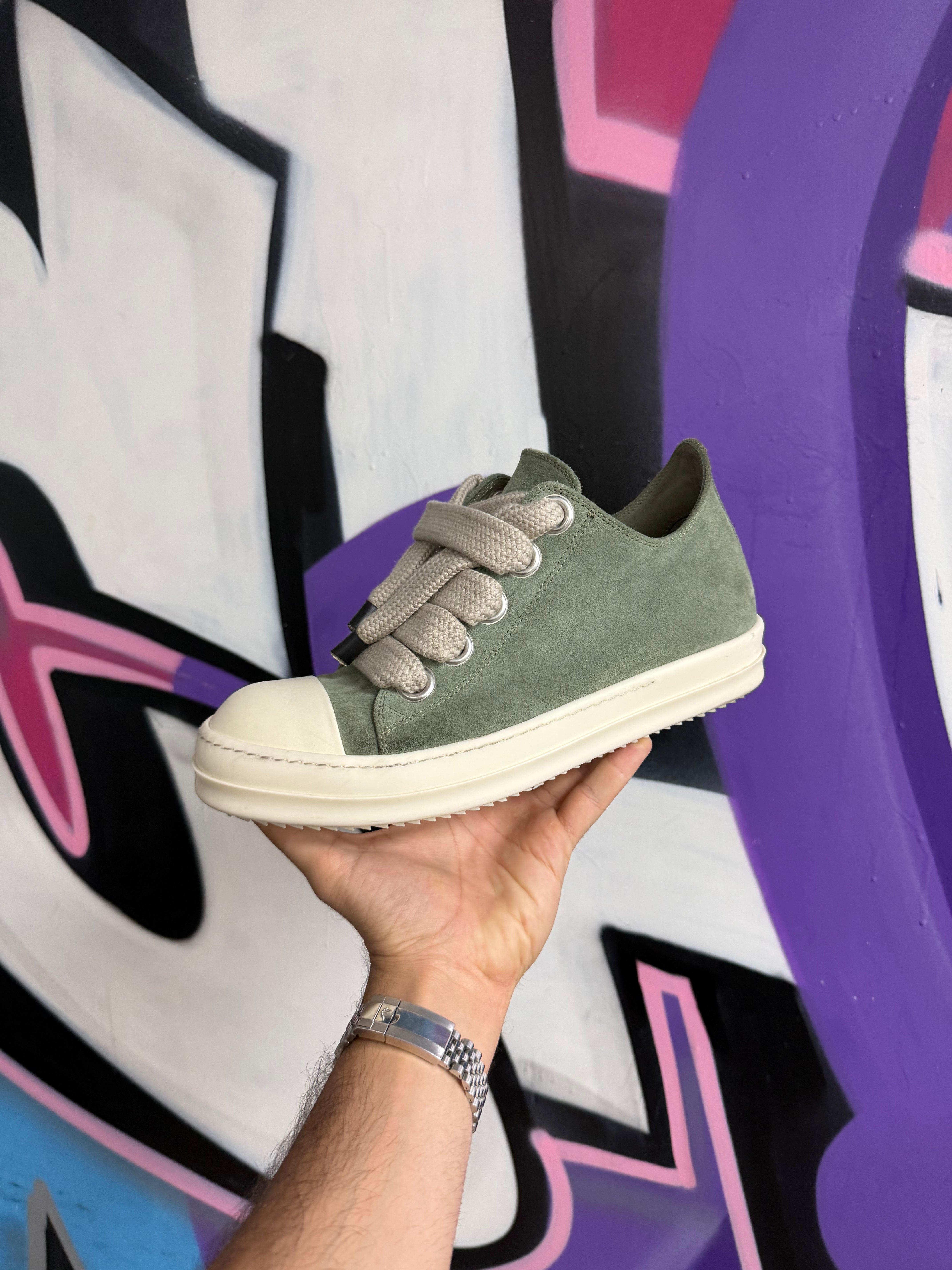 Rick Owens Celadon 'Mainline' Jumbo Lace Low Sneakers