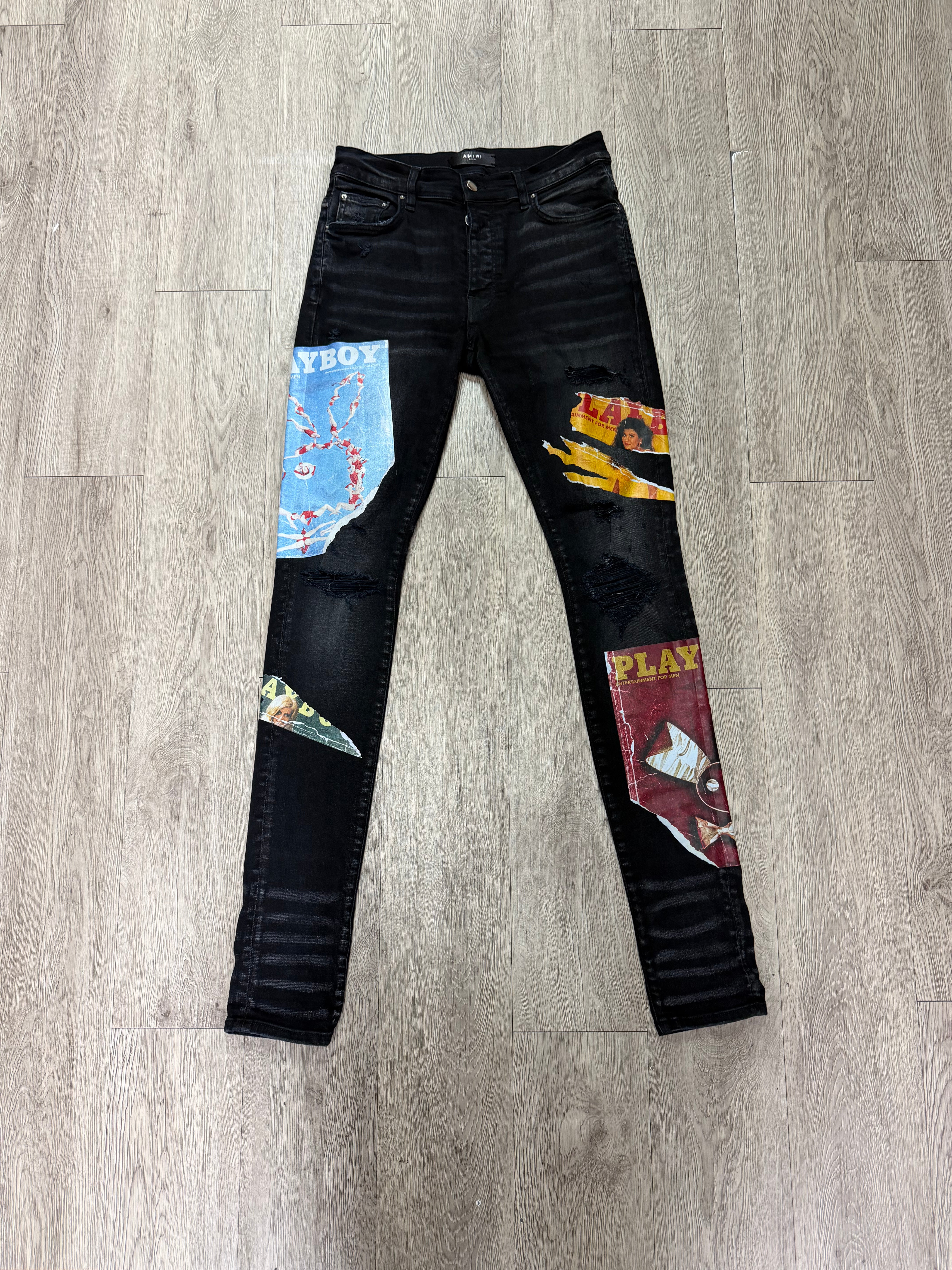 Amiri Black Wash Playboy Magazine Jeans