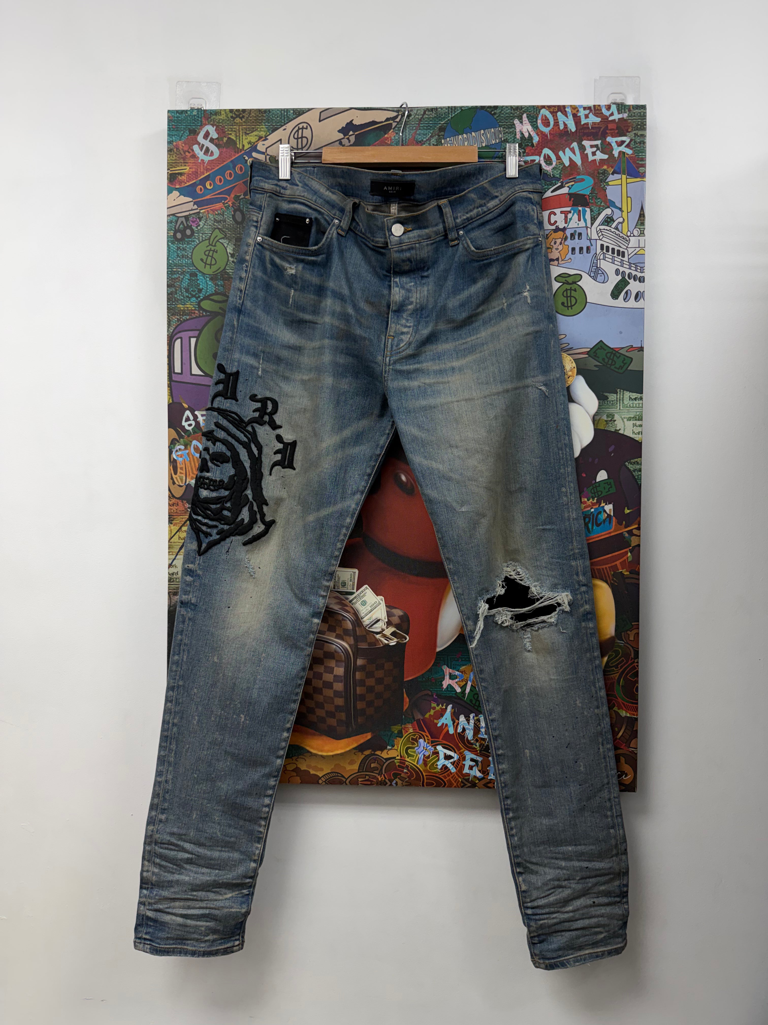 Amiri Light Wash Black Wes Lang Jeans