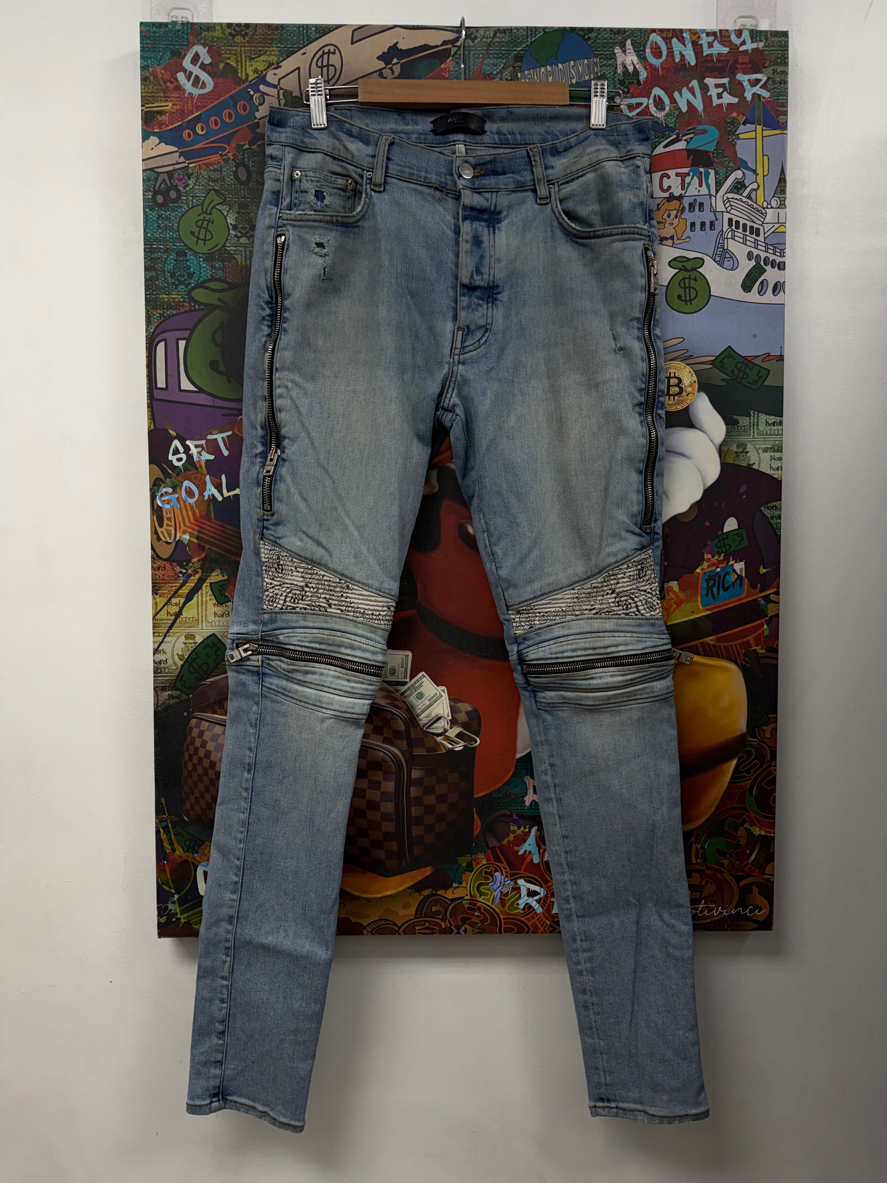 Amiri MX2 Light Wash White Bandana Jeans