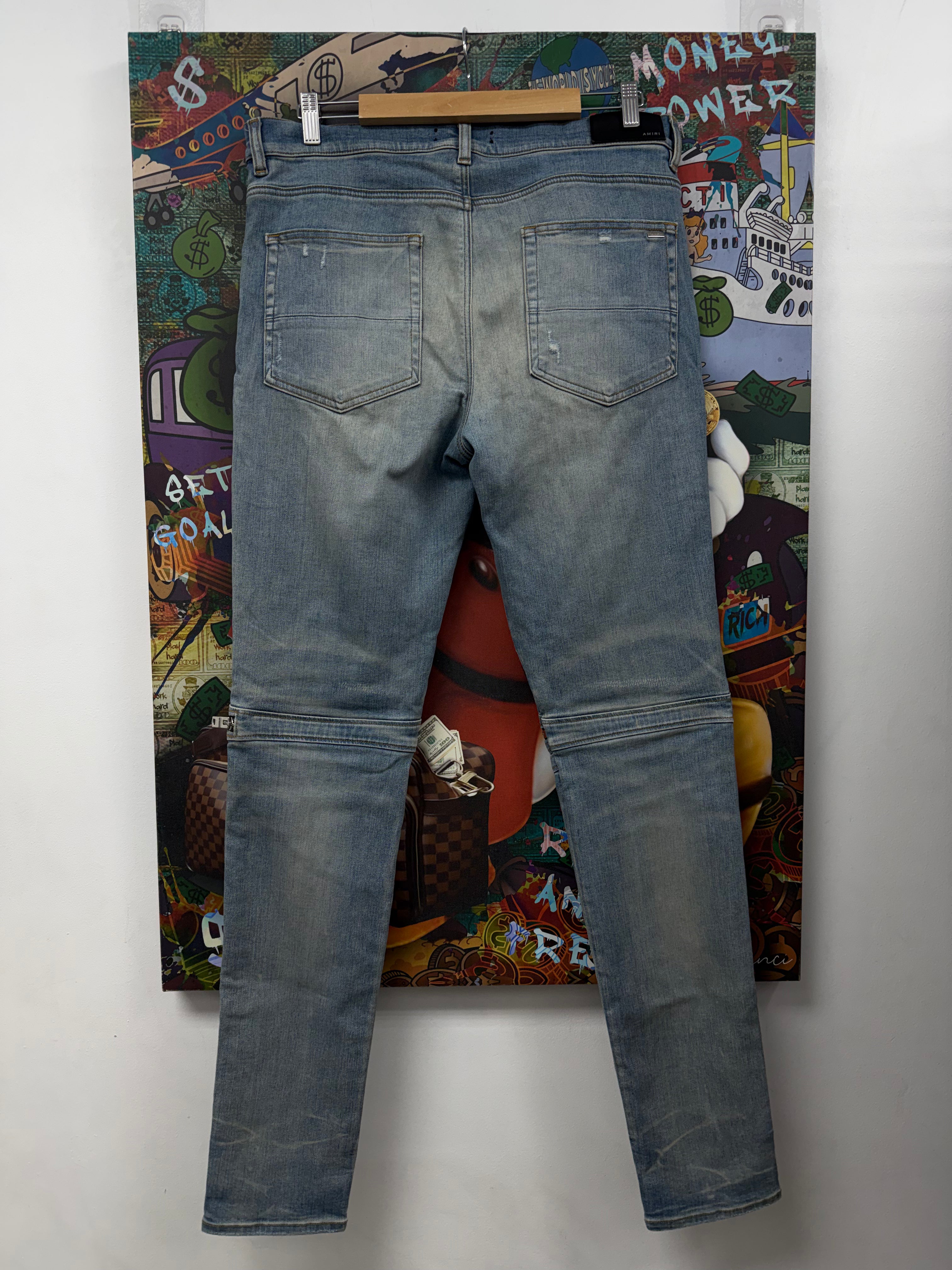 Amiri MX2 Light Wash Orange Blue Plaid Jeans