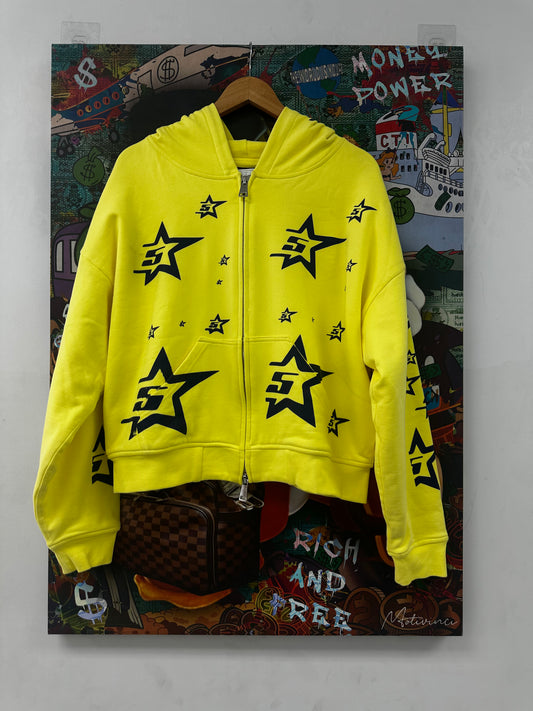 Sp5der 5 Star Yellow All Over Zip Up New Medium With Tags