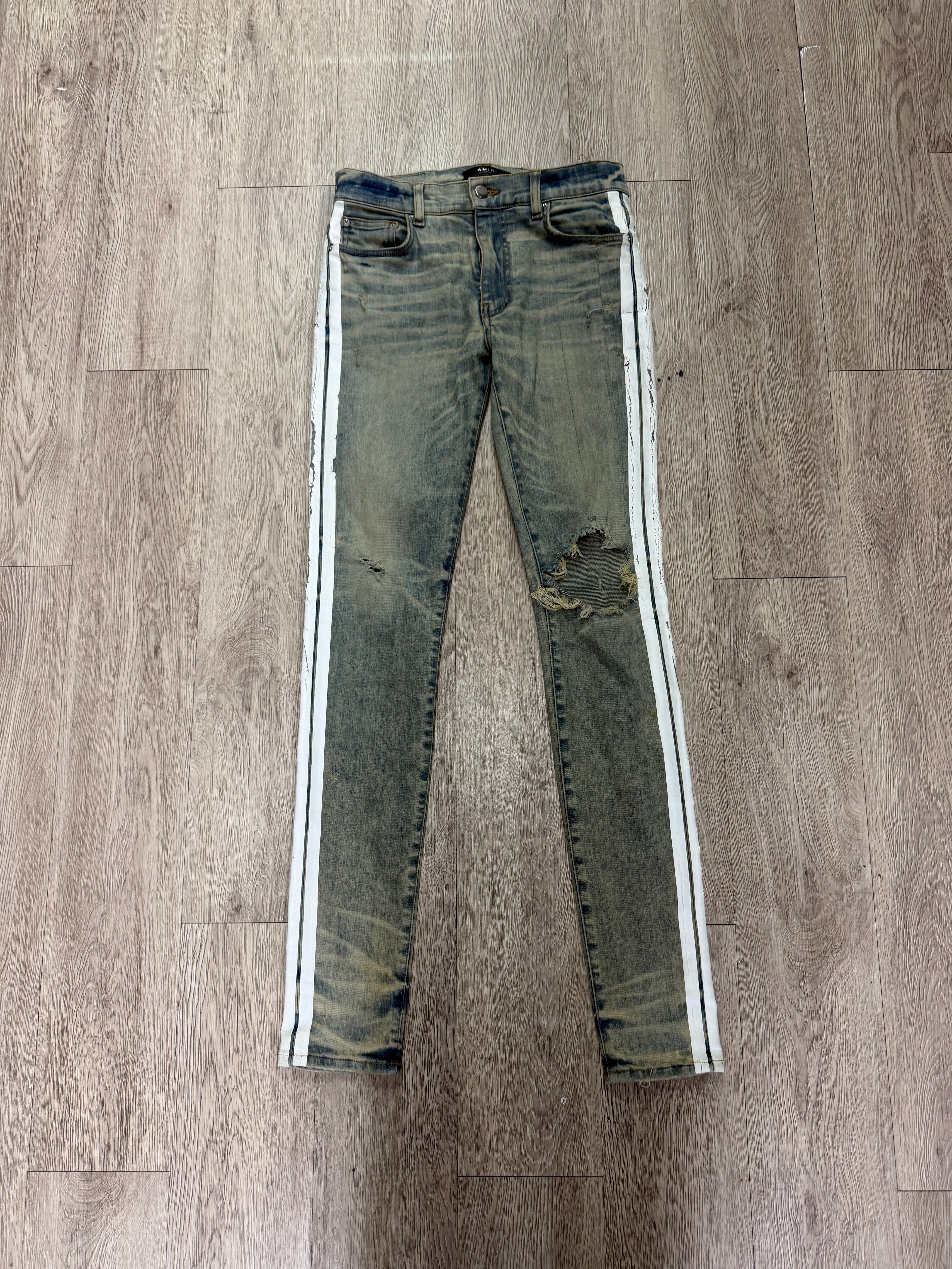 Amiri Light Wash White Stripe Jeans