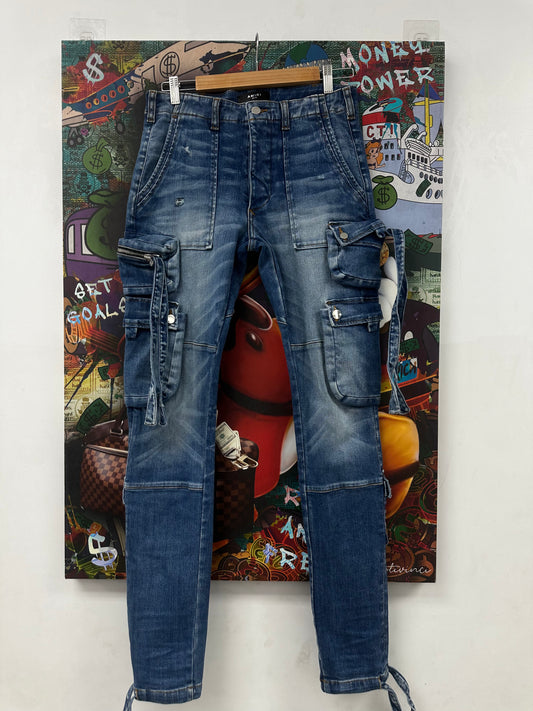 Amiri Denim Navy Cargo Jeans Like New 32