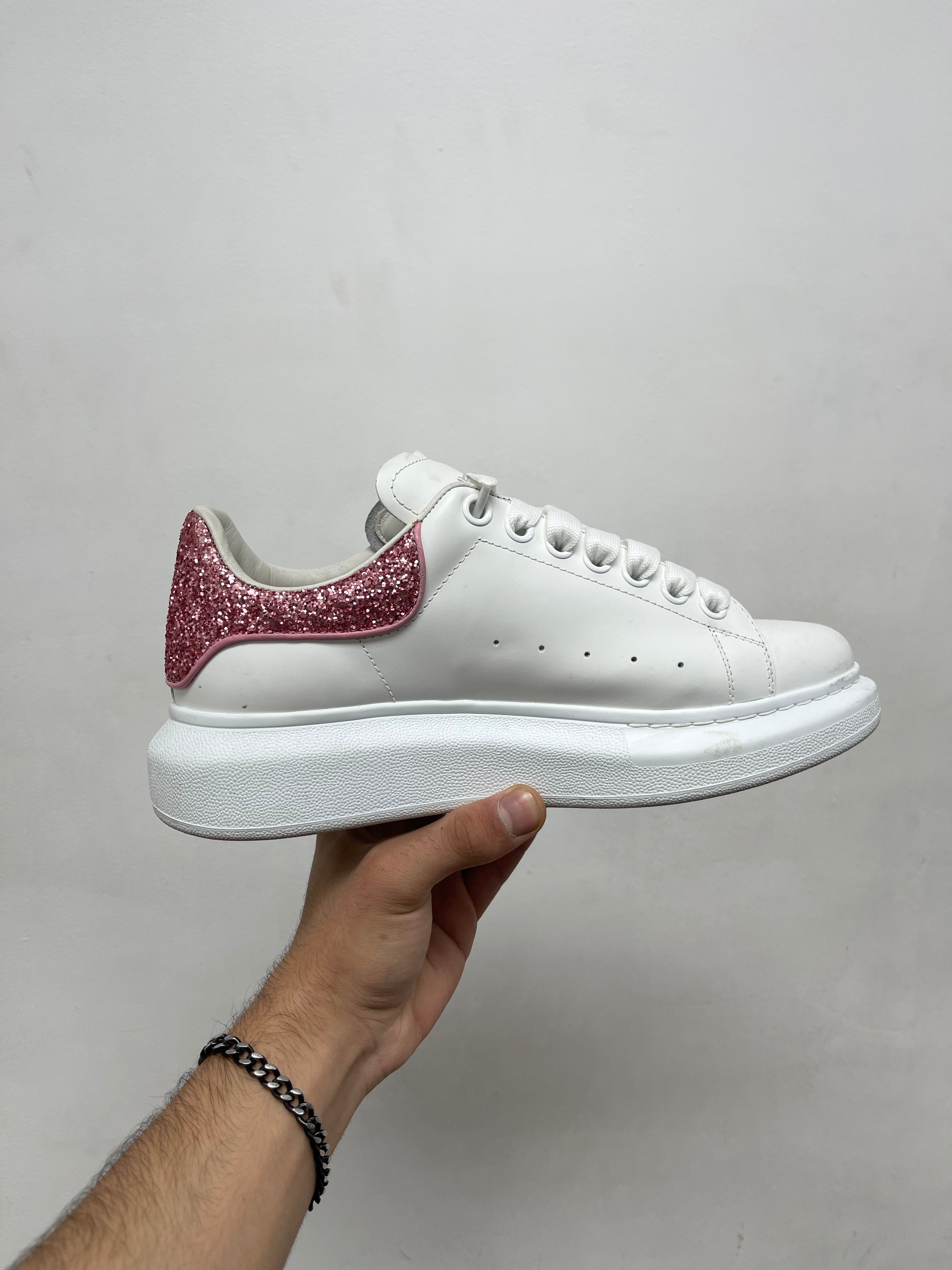 Alexander Mcqueen White Pink Glitter Oversized Sneakers