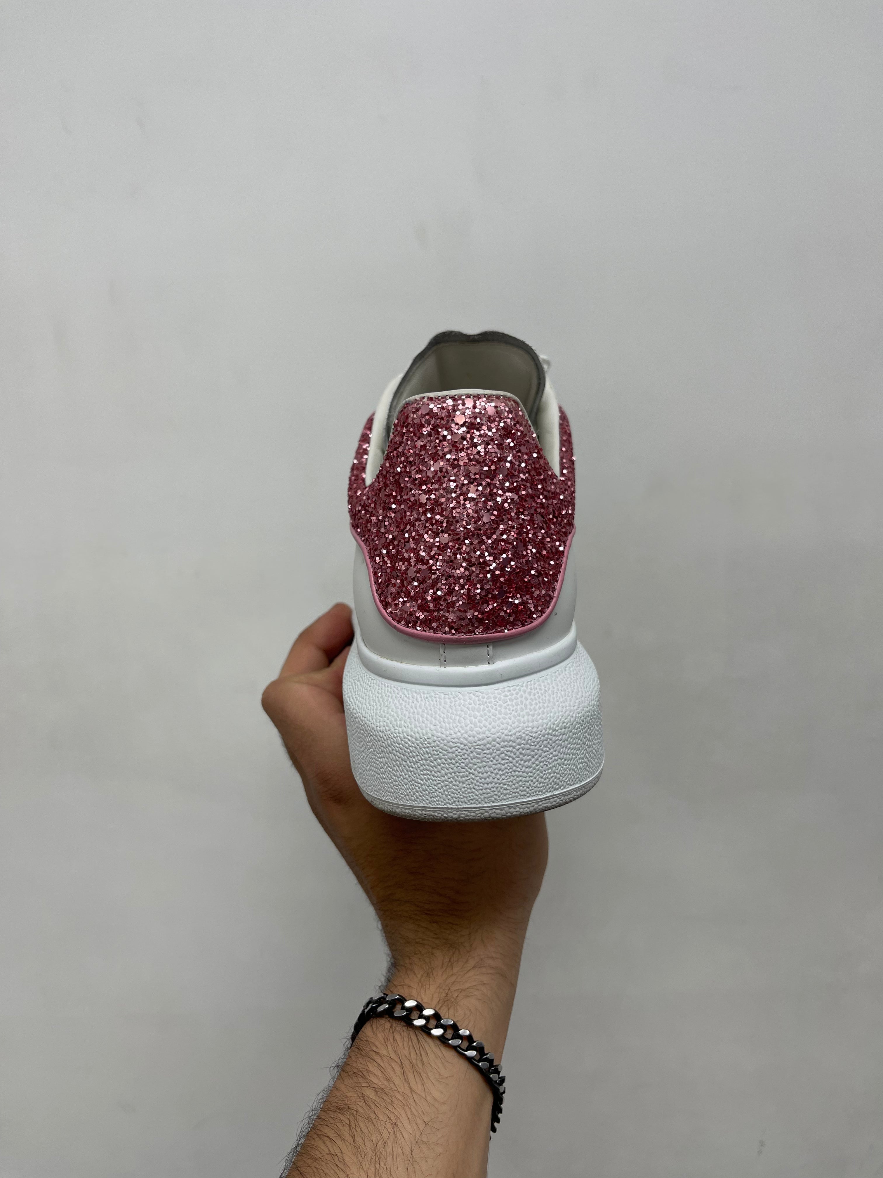 Alexander Mcqueen White Pink Glitter Oversized Sneakers