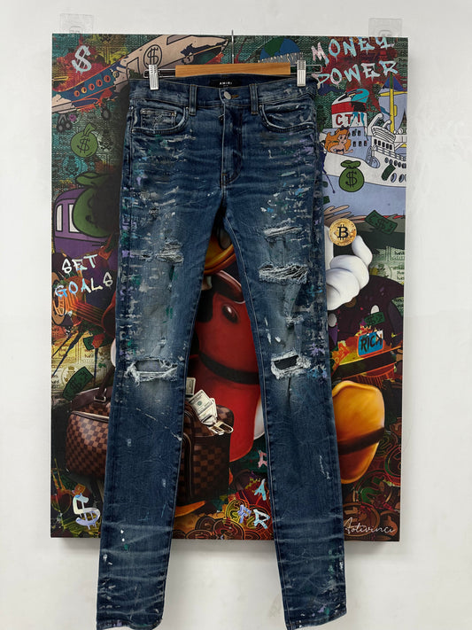 Amiri Navy Paint Splatter Jeans Used 30