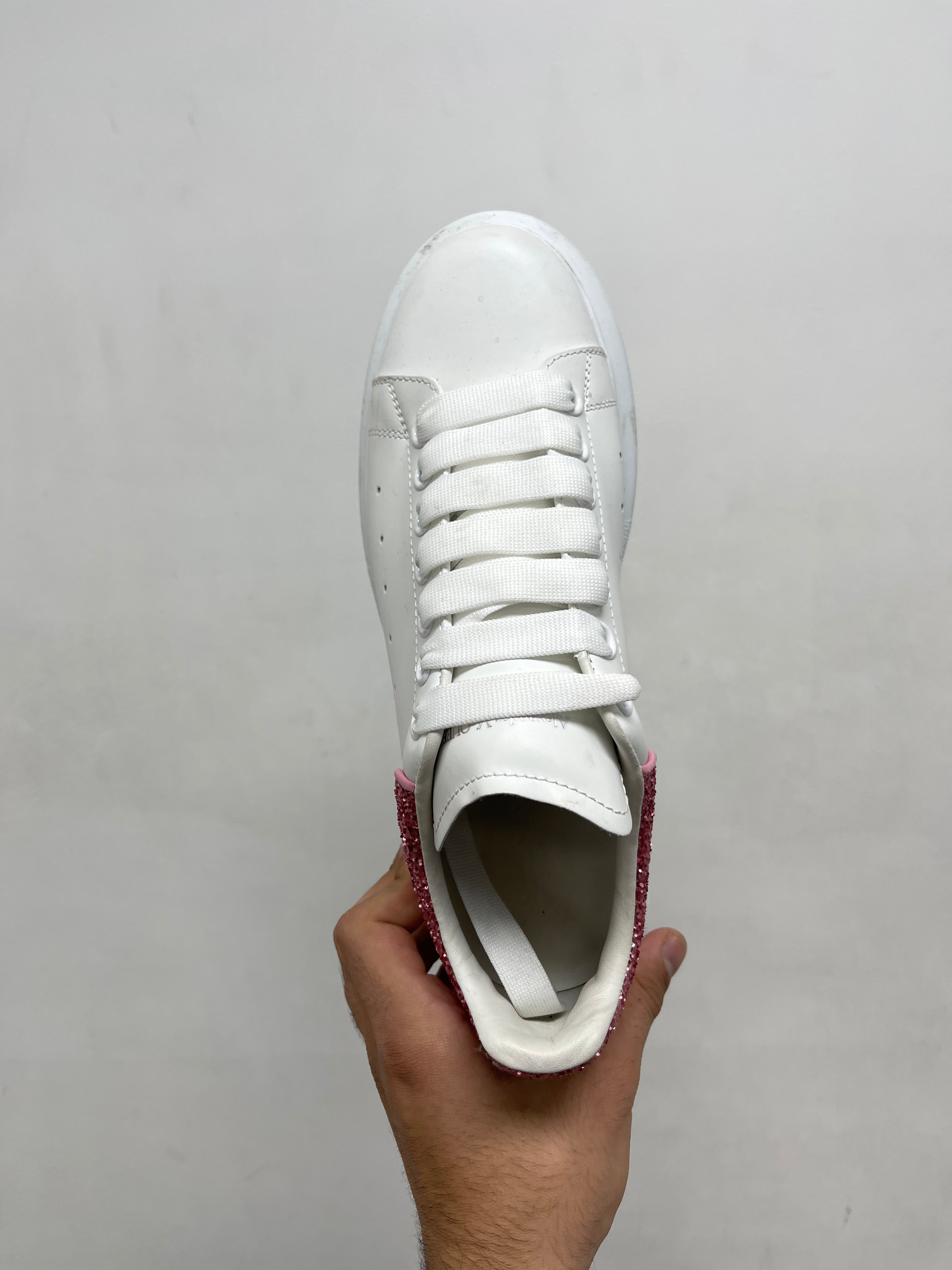 Alexander Mcqueen White Pink Glitter Oversized Sneakers