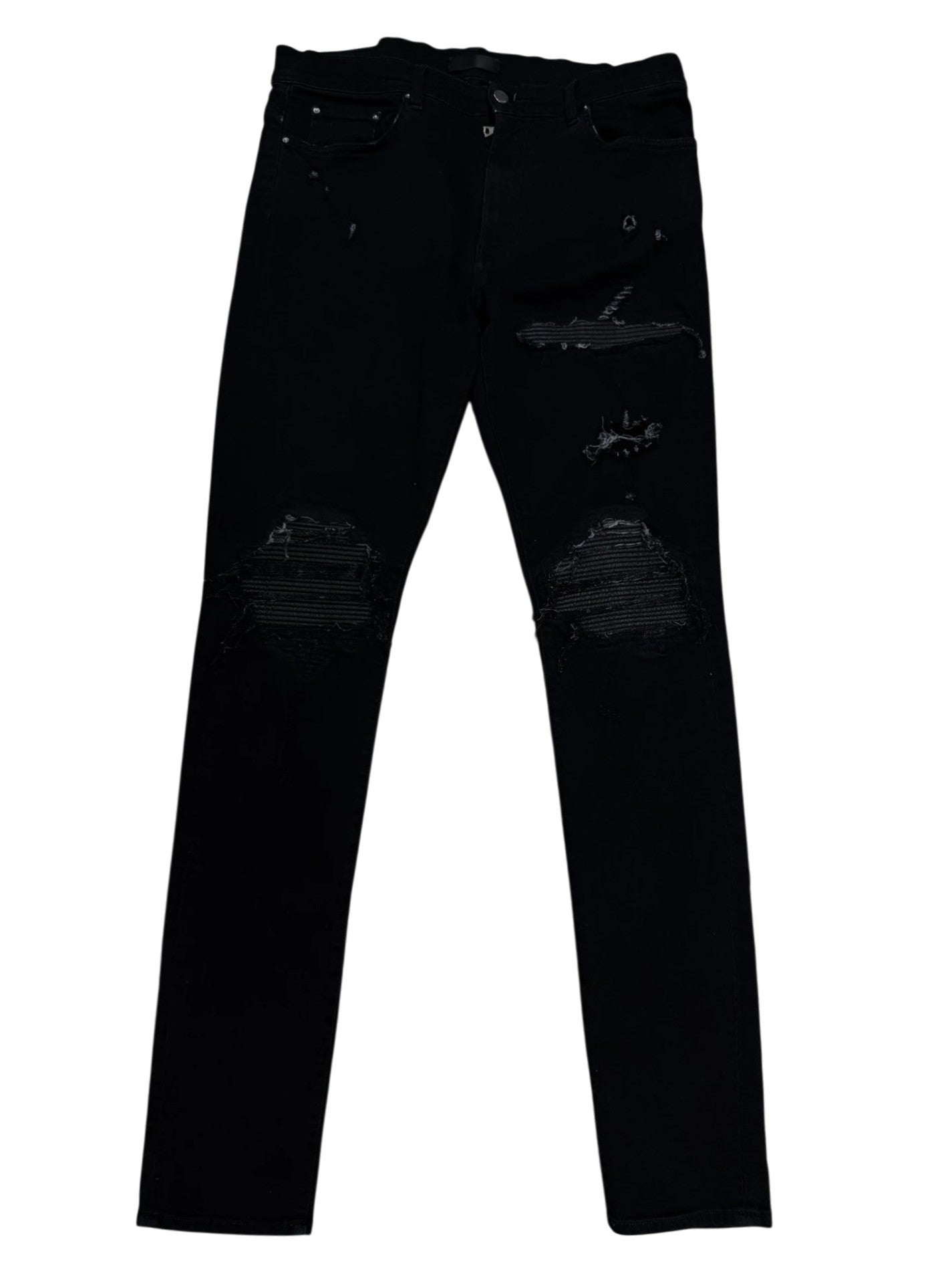 Amiri MX1 Black Black Leather Patch (Zipper) Jeans