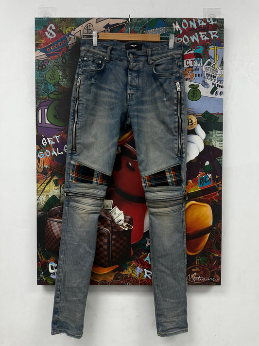 Amiri MX2 Light Wash Orange Navy Plaid Patch Used 29