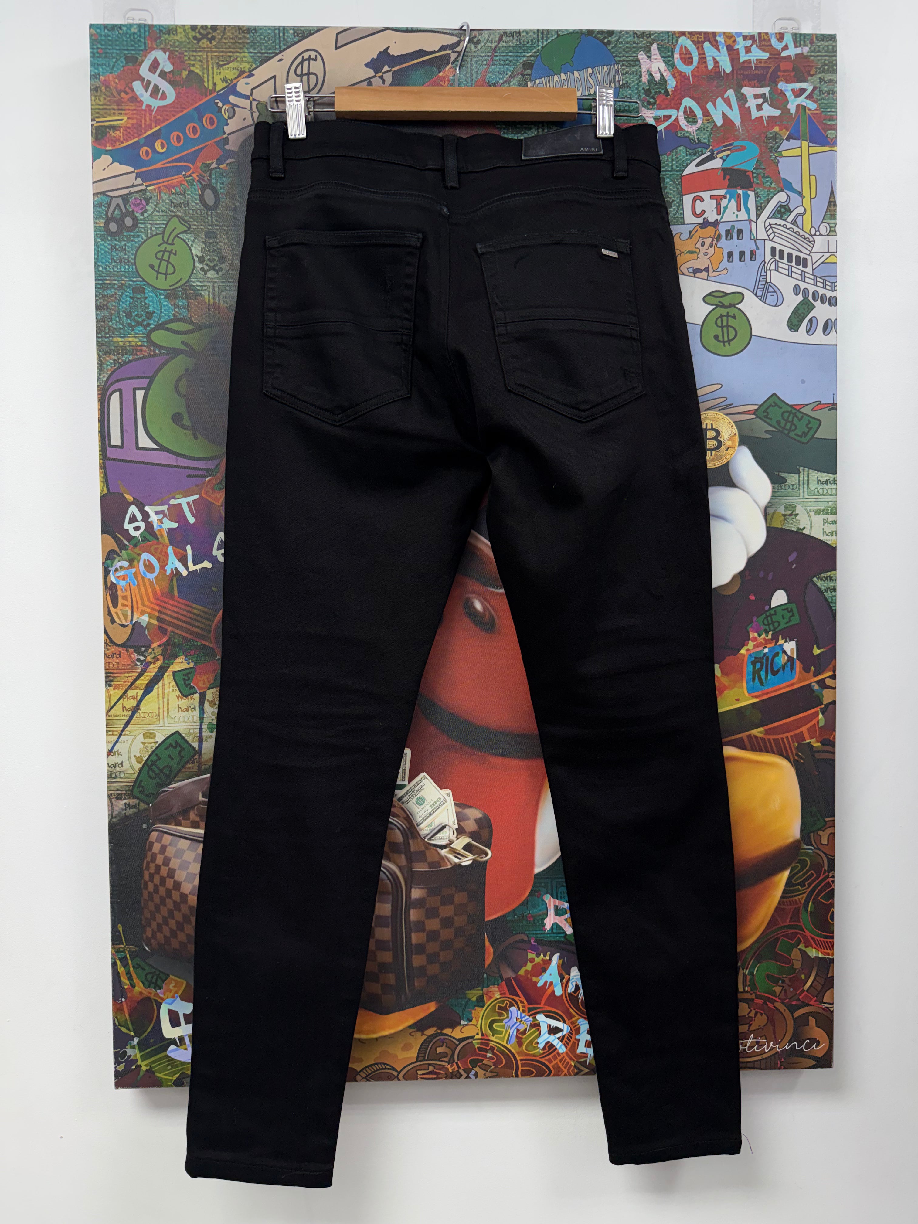 Amiri MX1 Black Black Leather Patch (Zipper) Jeans
