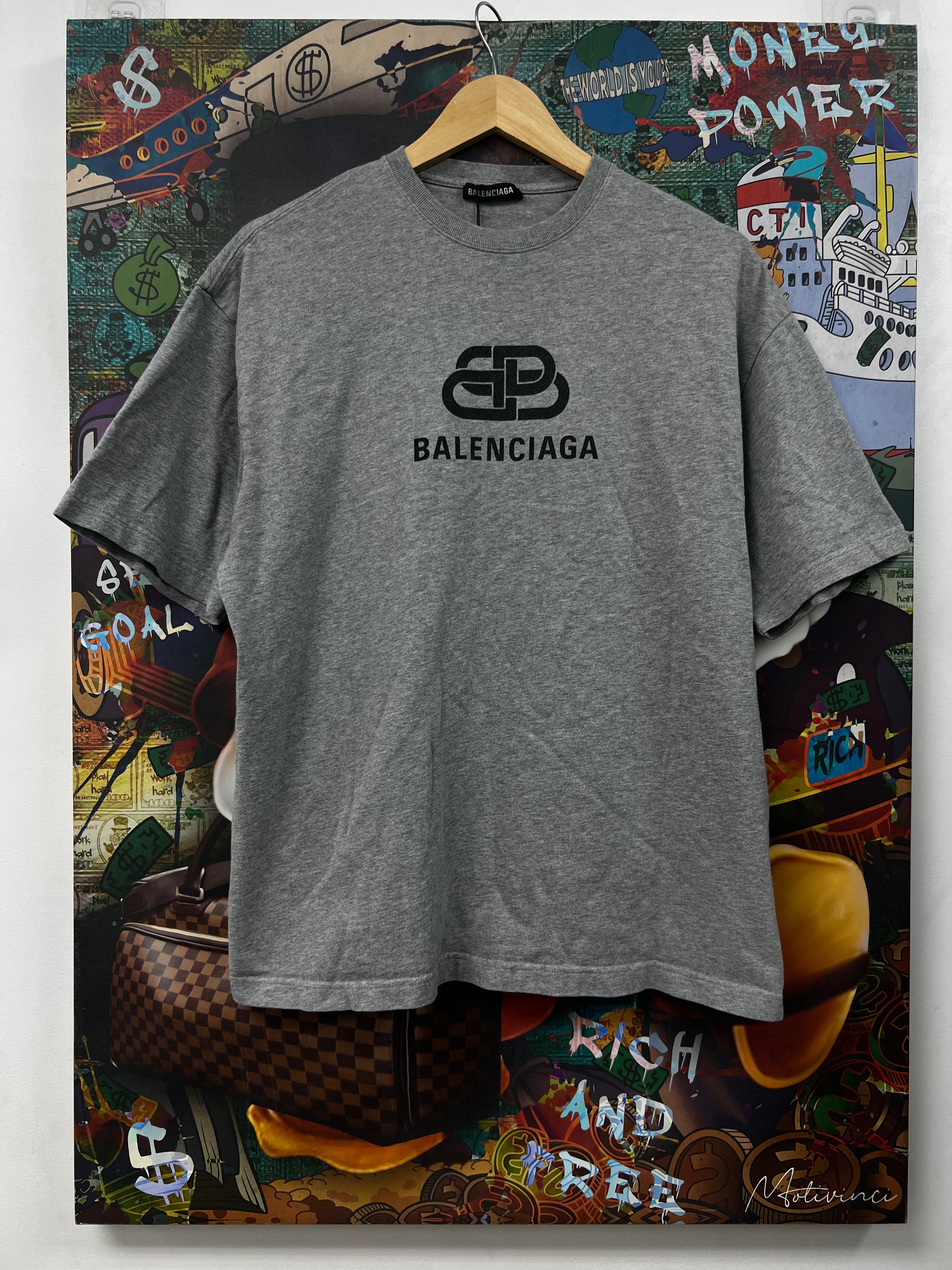 Balenciaga Grey Black BB Logo Tee