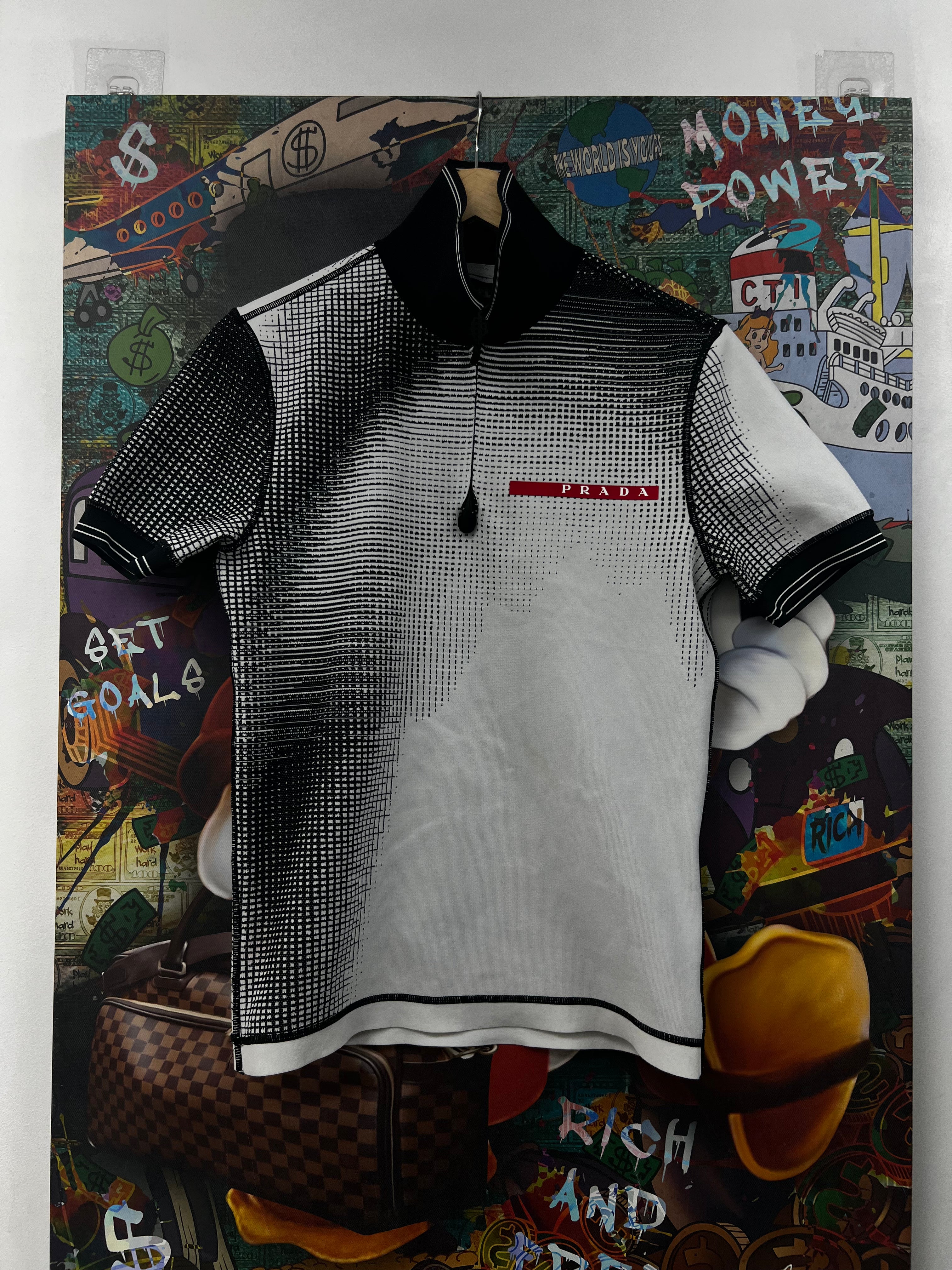 Prada White Black Zip Polo