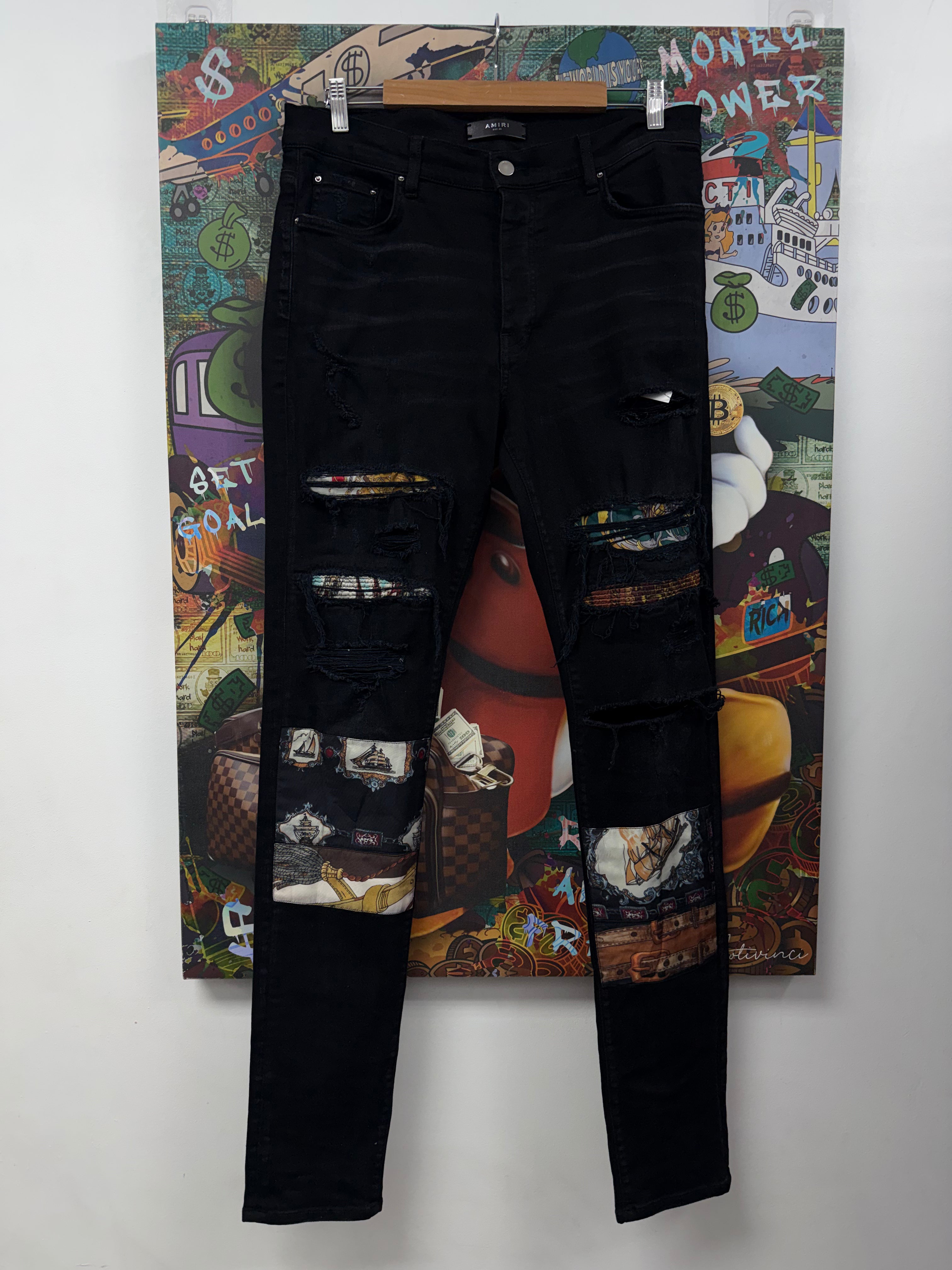 Amiri Black Wash Art Patchwork Jeans