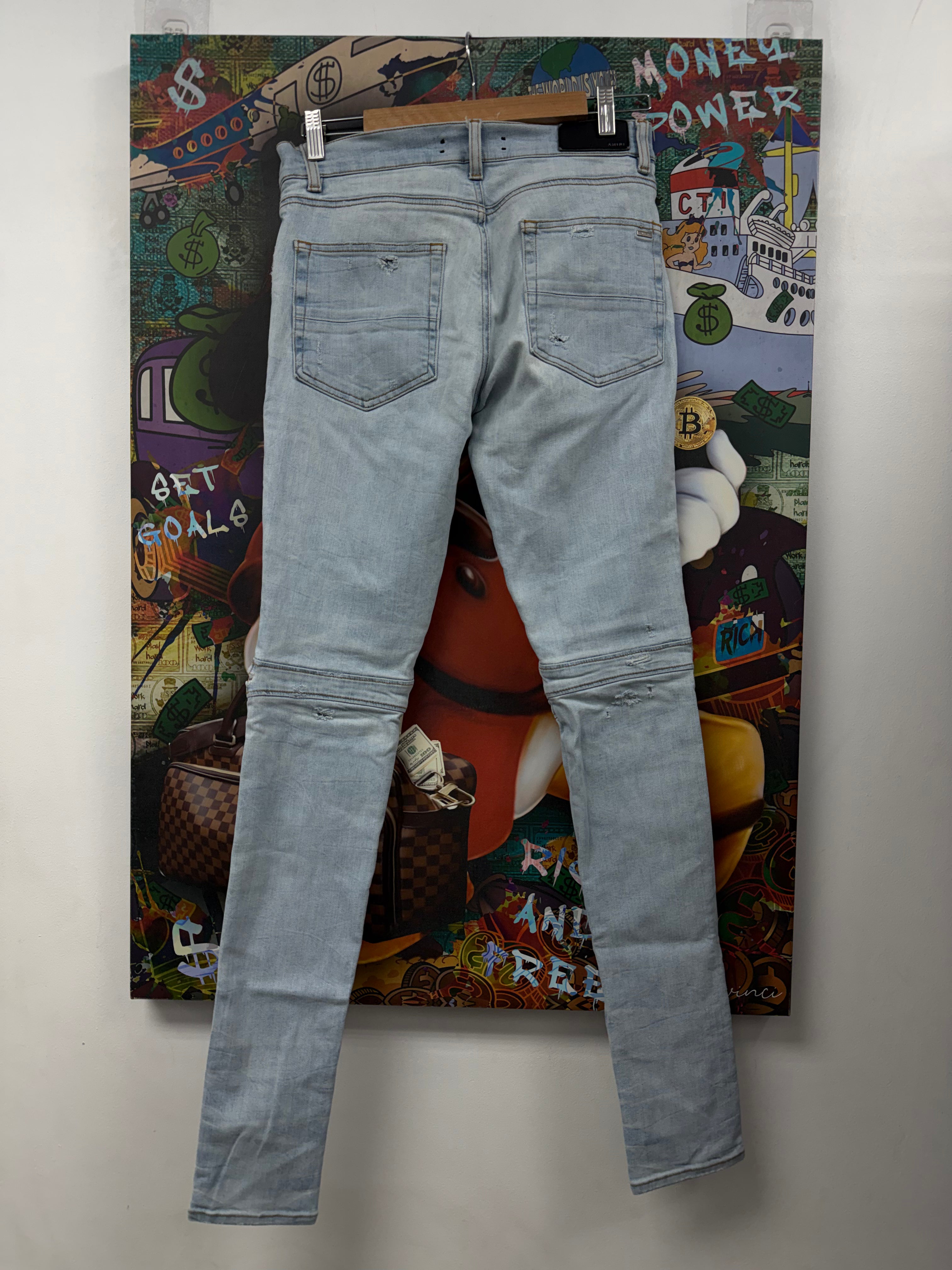 Amiri MX2 Light Wash White Patch Jeans