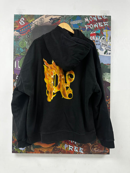 Palm Angels PA Flame Gold Black Hoodie Used XL