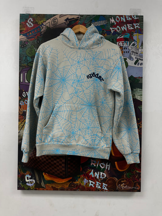Sp5der Grey Blue Web Hoodie Used Small