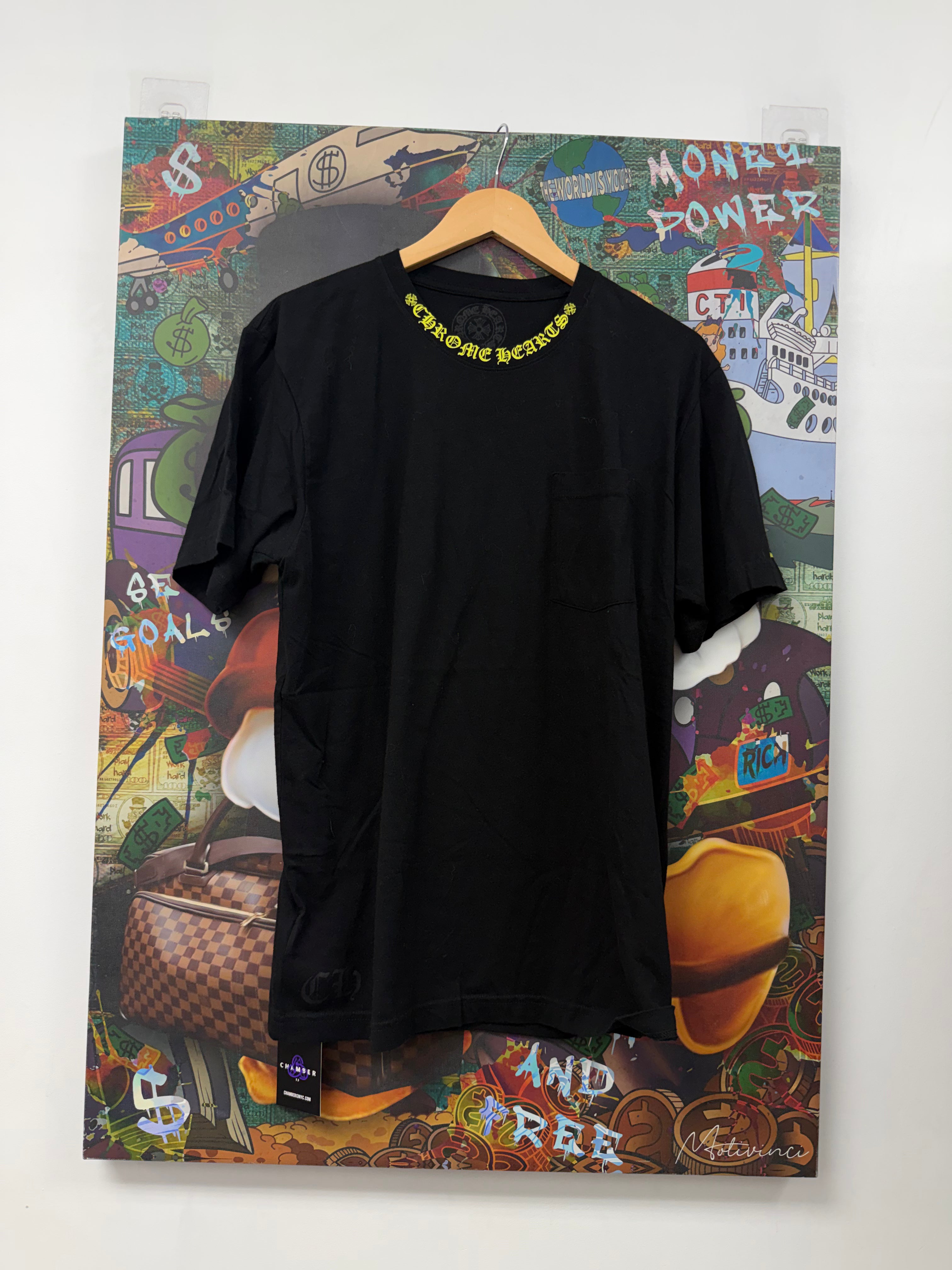Chrome  Hearts Black Lime Neck Logo Tee