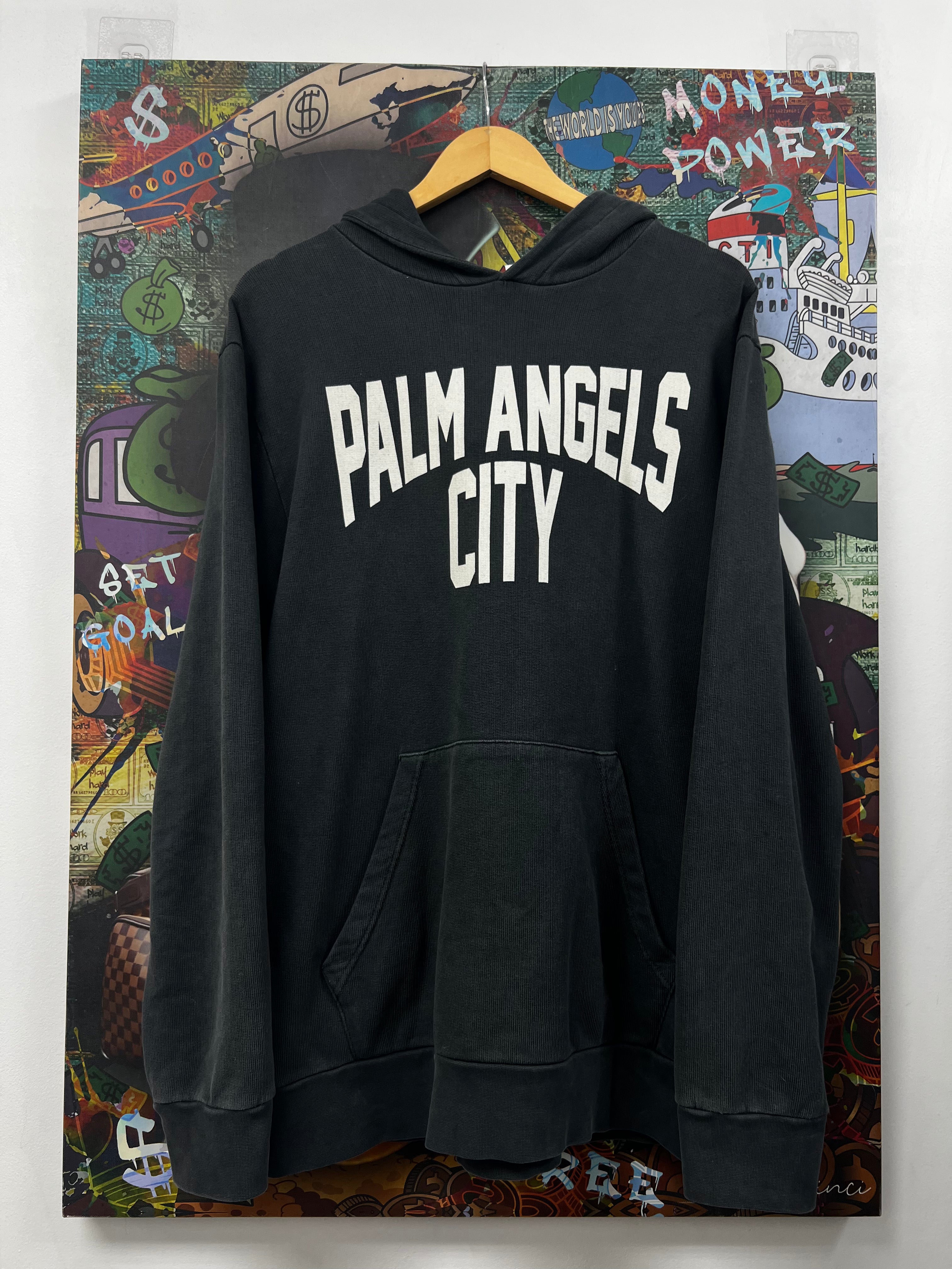 Palm Angels Grey White Logo Hoodie