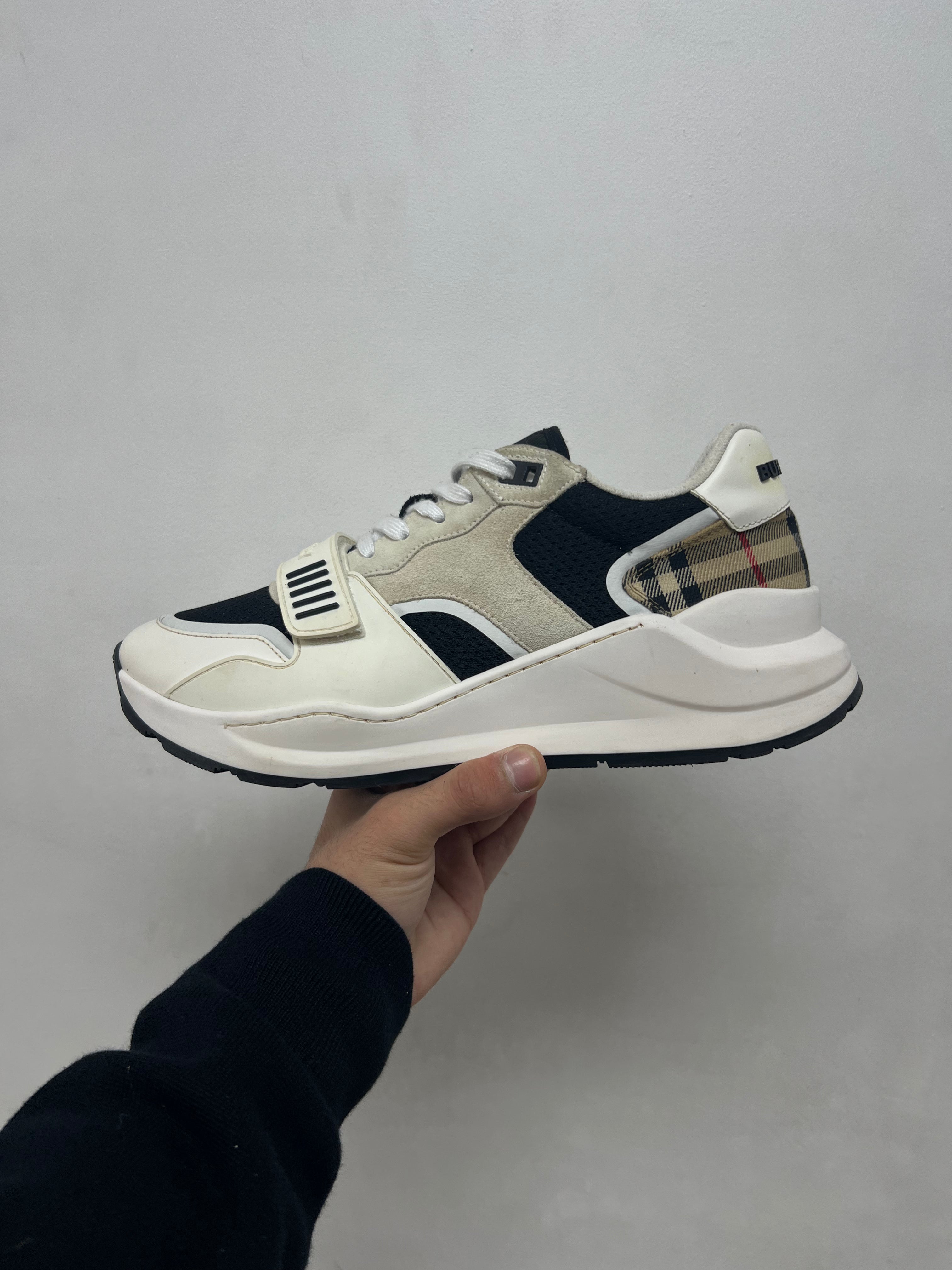 Burberry White Black Strap Sneakers
