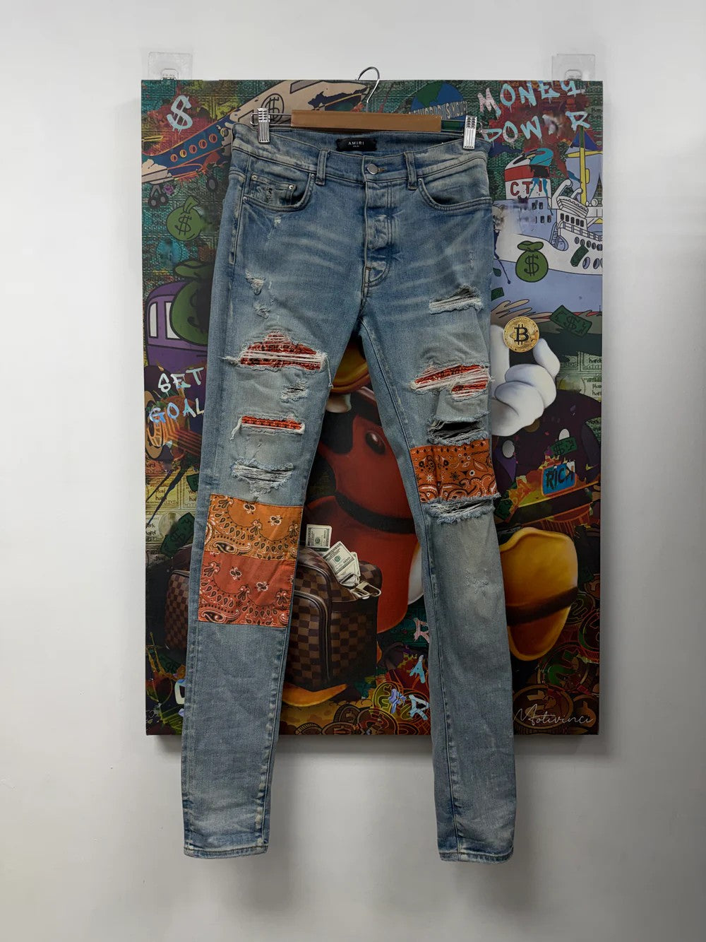 Amiri Vintage Patchwork Light Wash & Orange Jeans
