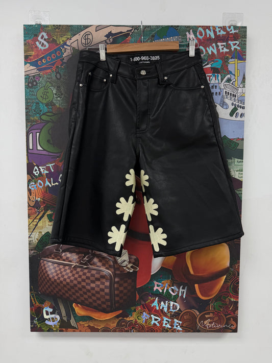 LOSTSHDWS Leather Sun Logo Shorts Black Bone (30-40) New