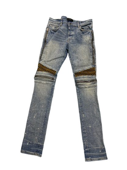 Amiri MX2 Light Wash Yellow Patch Blue Jeans