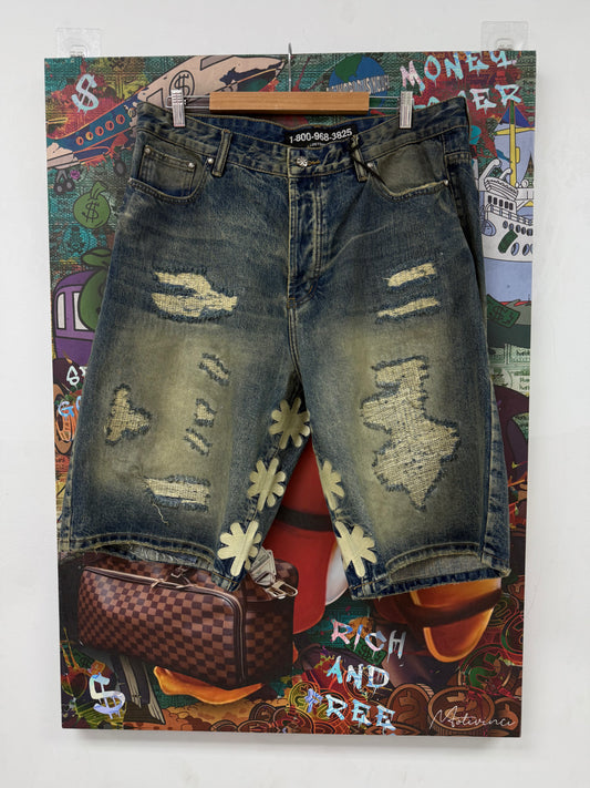 LOSTSHDWS DSTRY Sun Logo Shorts Blue Bone (30-38) New