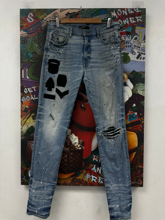 Amiri Light Wash Airborne Patchwork Jeans Used 34