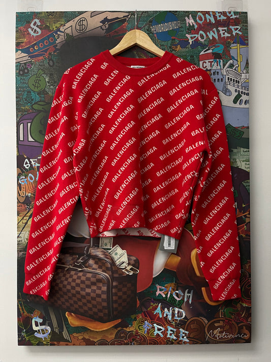 Balenciaga White Red Knitt Crewneck  New With Tags