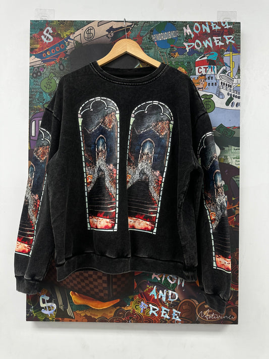 WDW Black Windows Flames Crewneck Used Small