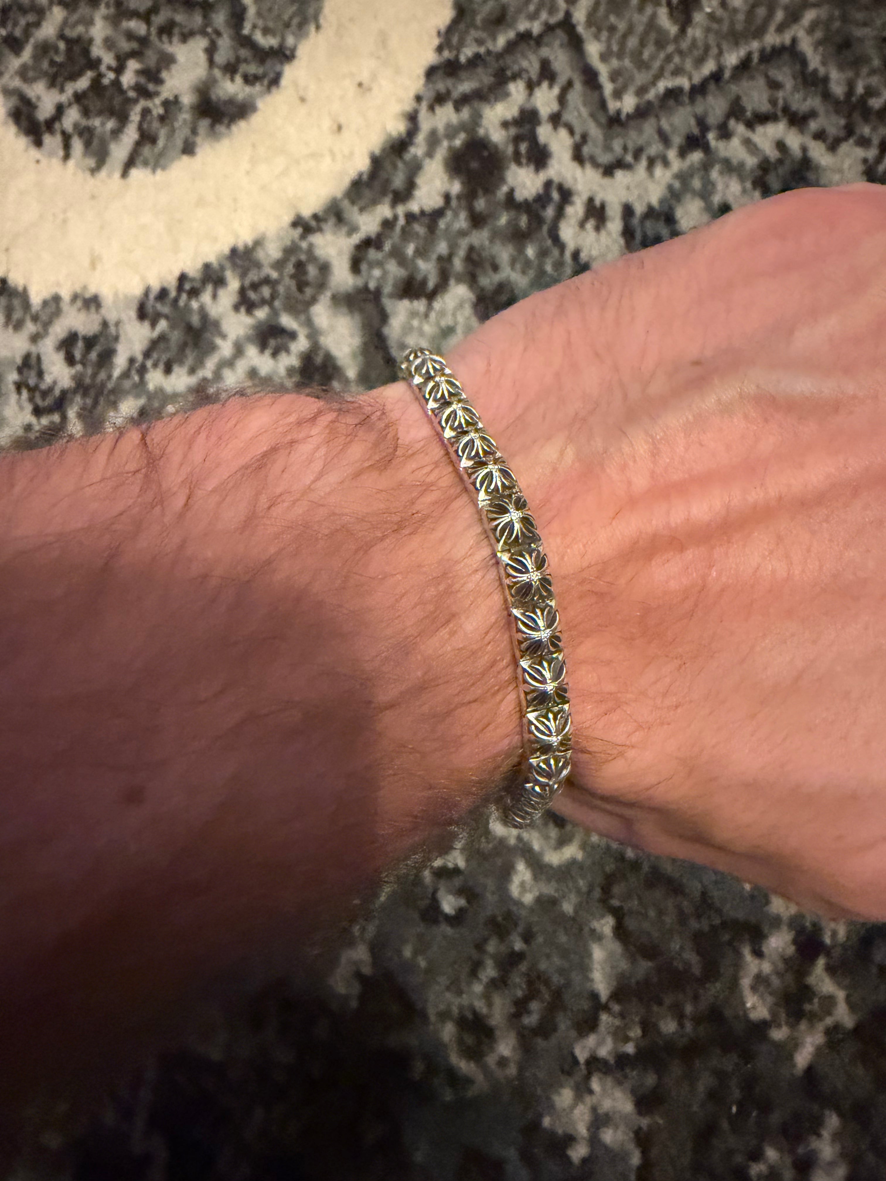 Chrome Hearts .925 Silver Diamond Pyramid Plus 1/4 Bracelet