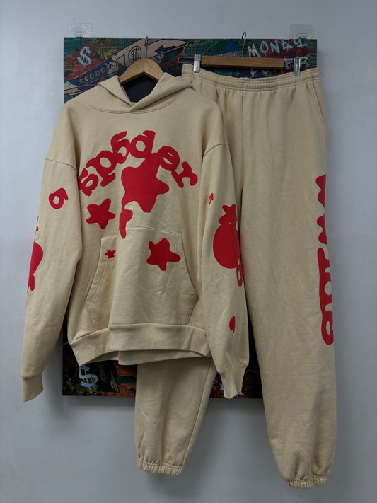 Sp5der Cream Beluga Sweatsuit  New Large With Tags
