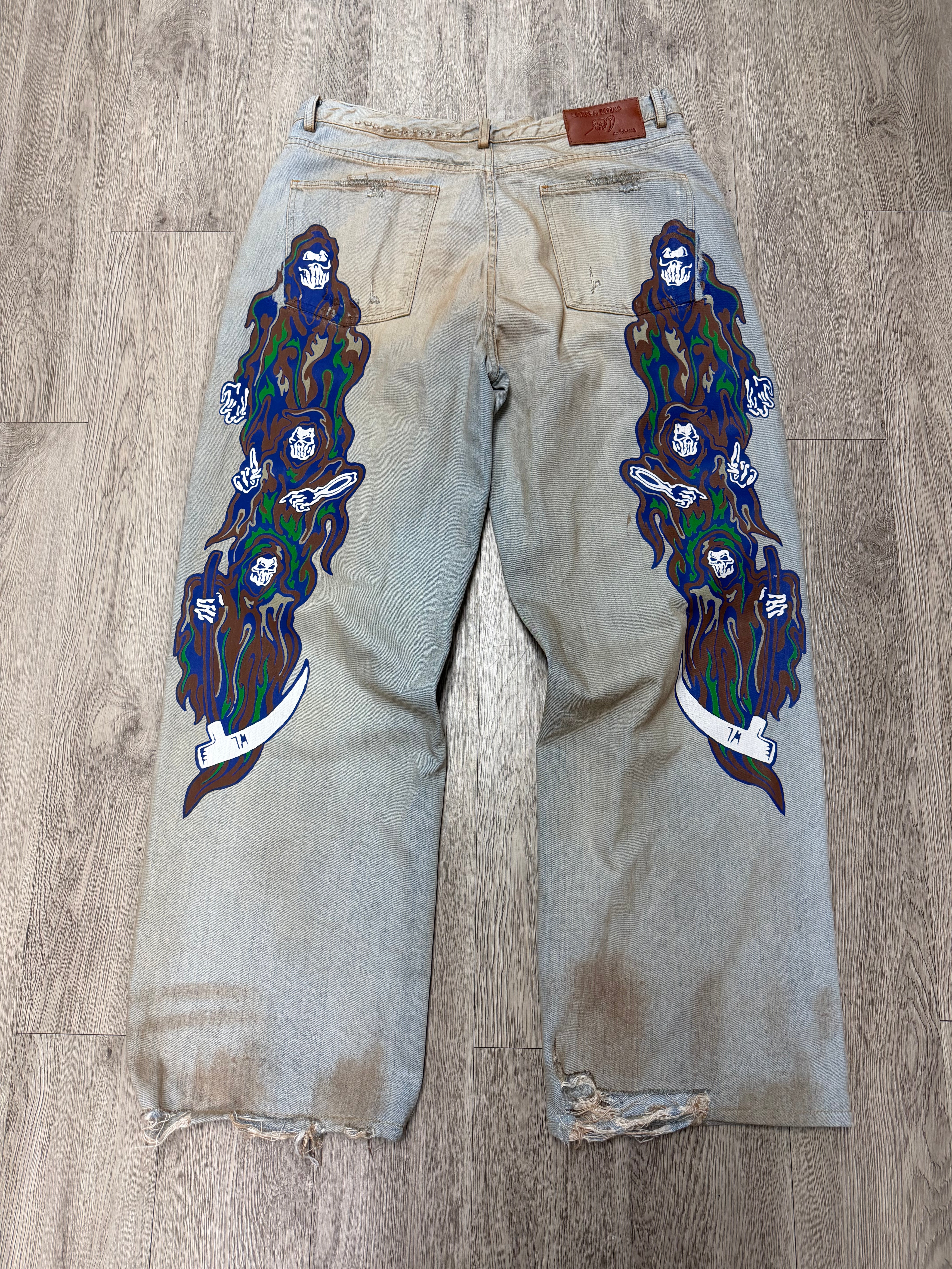 Warren Lotas Blue Baggy Printed Denim Jeans