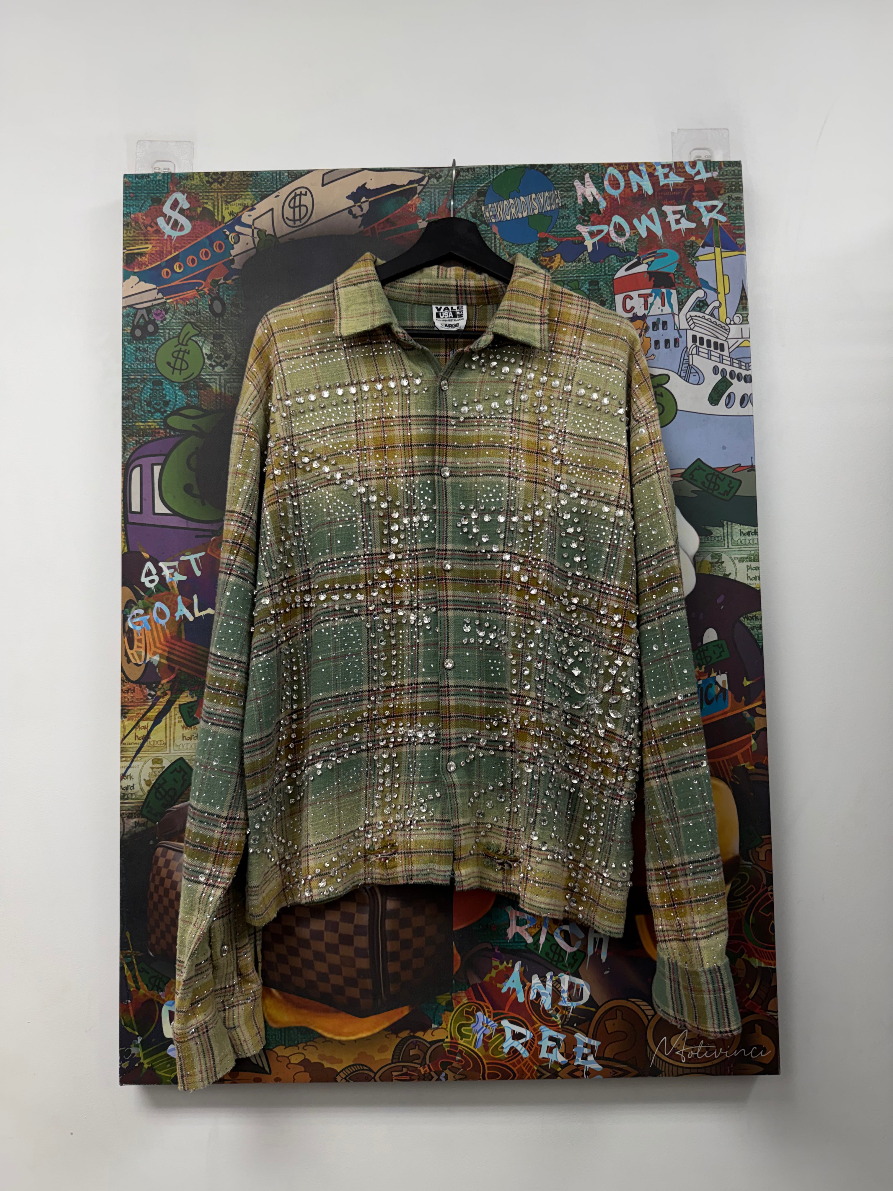 Vale Green Plaid Rhinestone Flannel