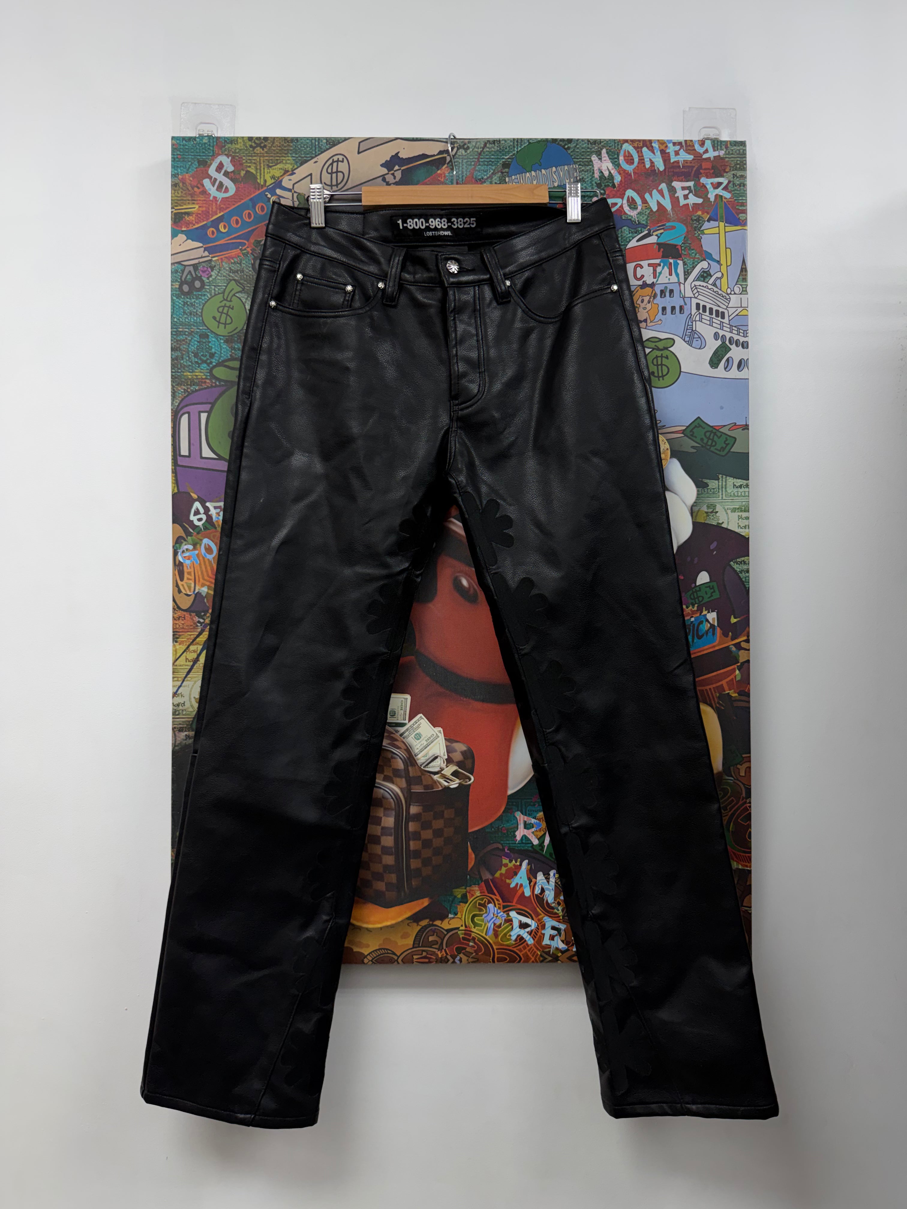 LOST SHDWS Black Black Leather Jeans