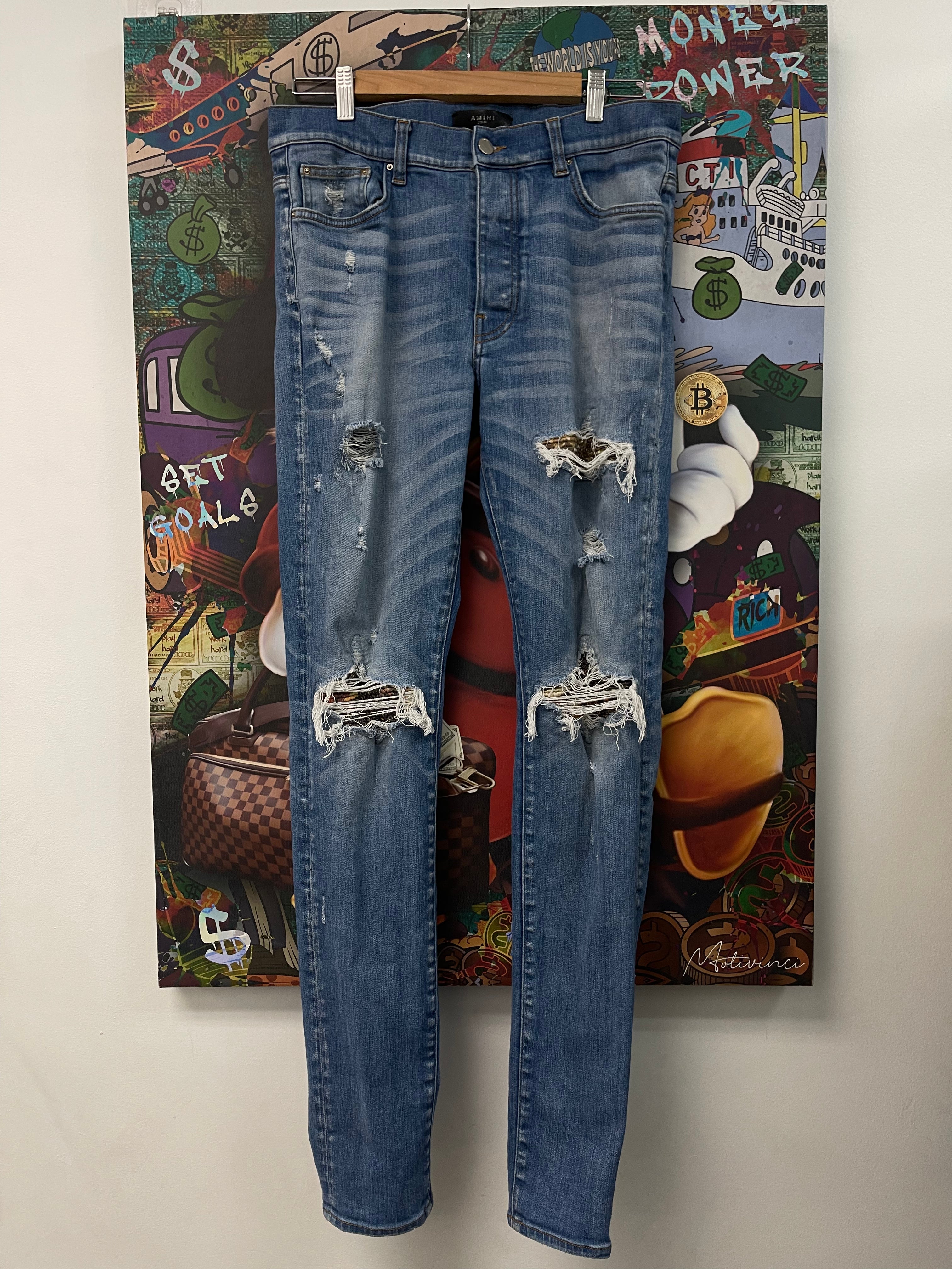 Amiri Mx1 Light Wash Hawaiian Patch Jeans