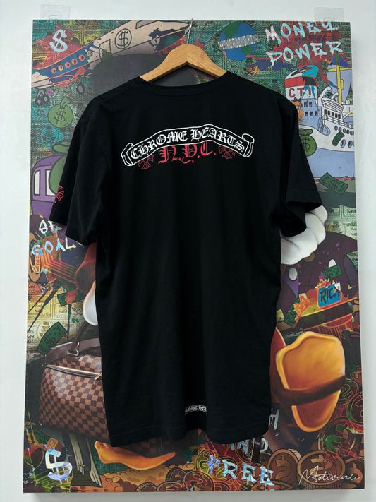 Chrome Hearts NYC Banner Tee Black Red Used Large