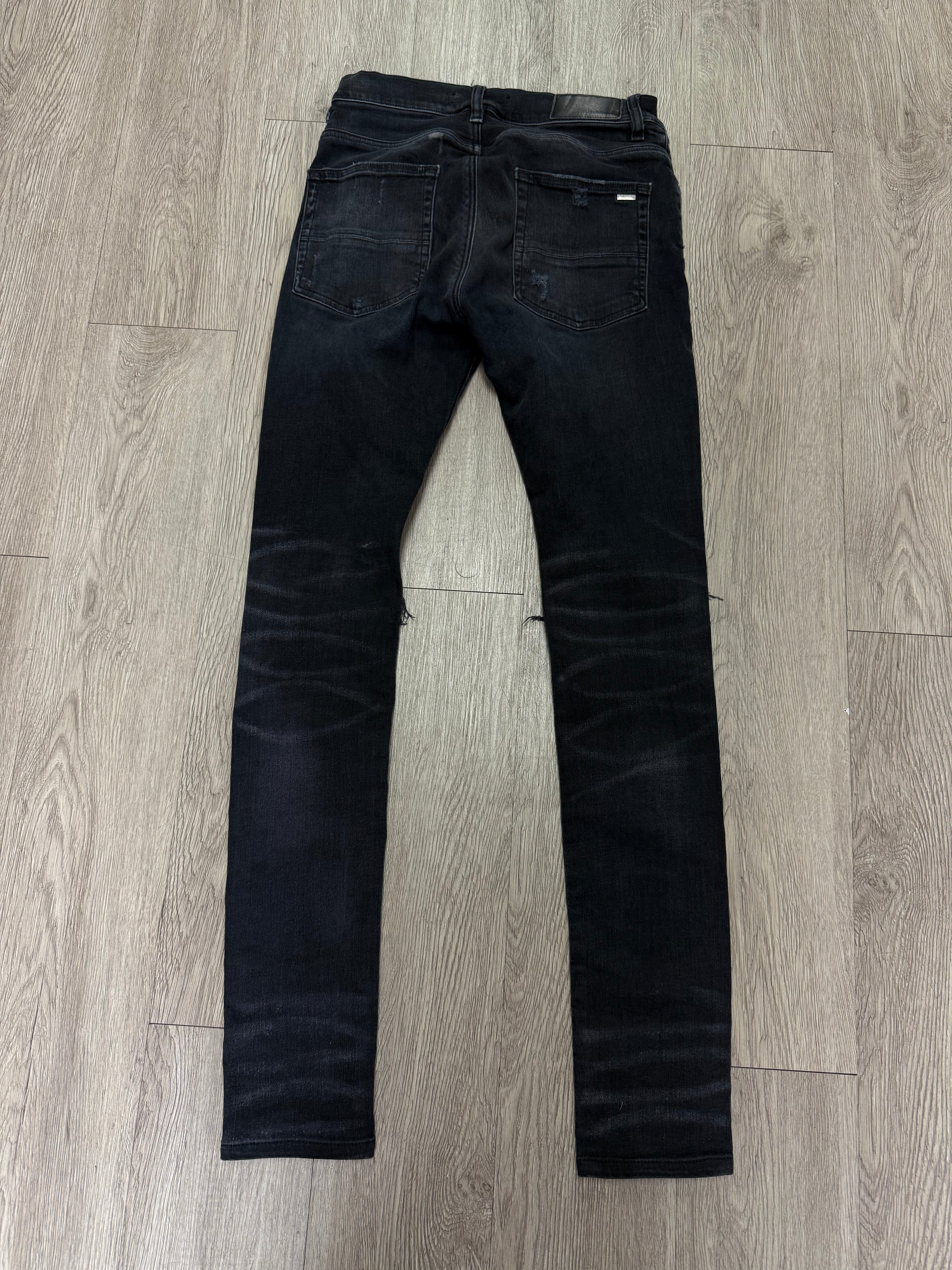 Amiri MX1 Black Wash Blue Black Plaid Patch Jeans