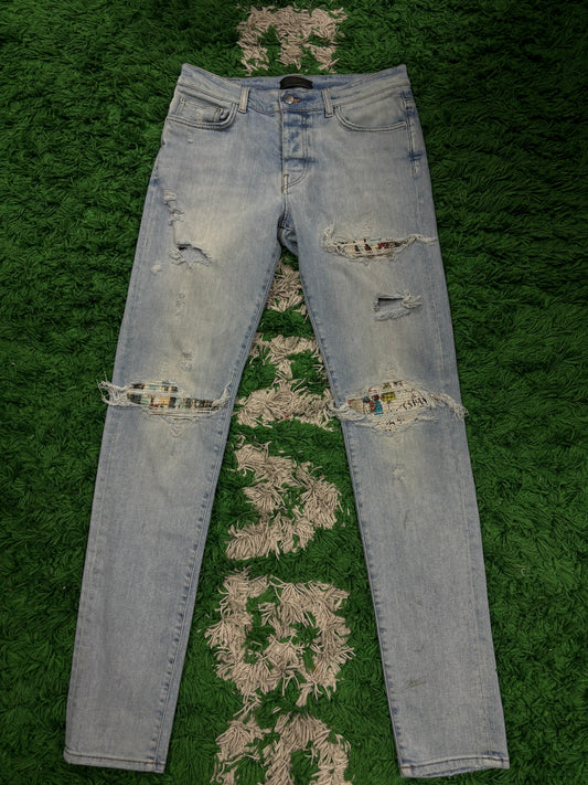 Amiri Art Patchwork Jeans Light Wash Used 30 N/A