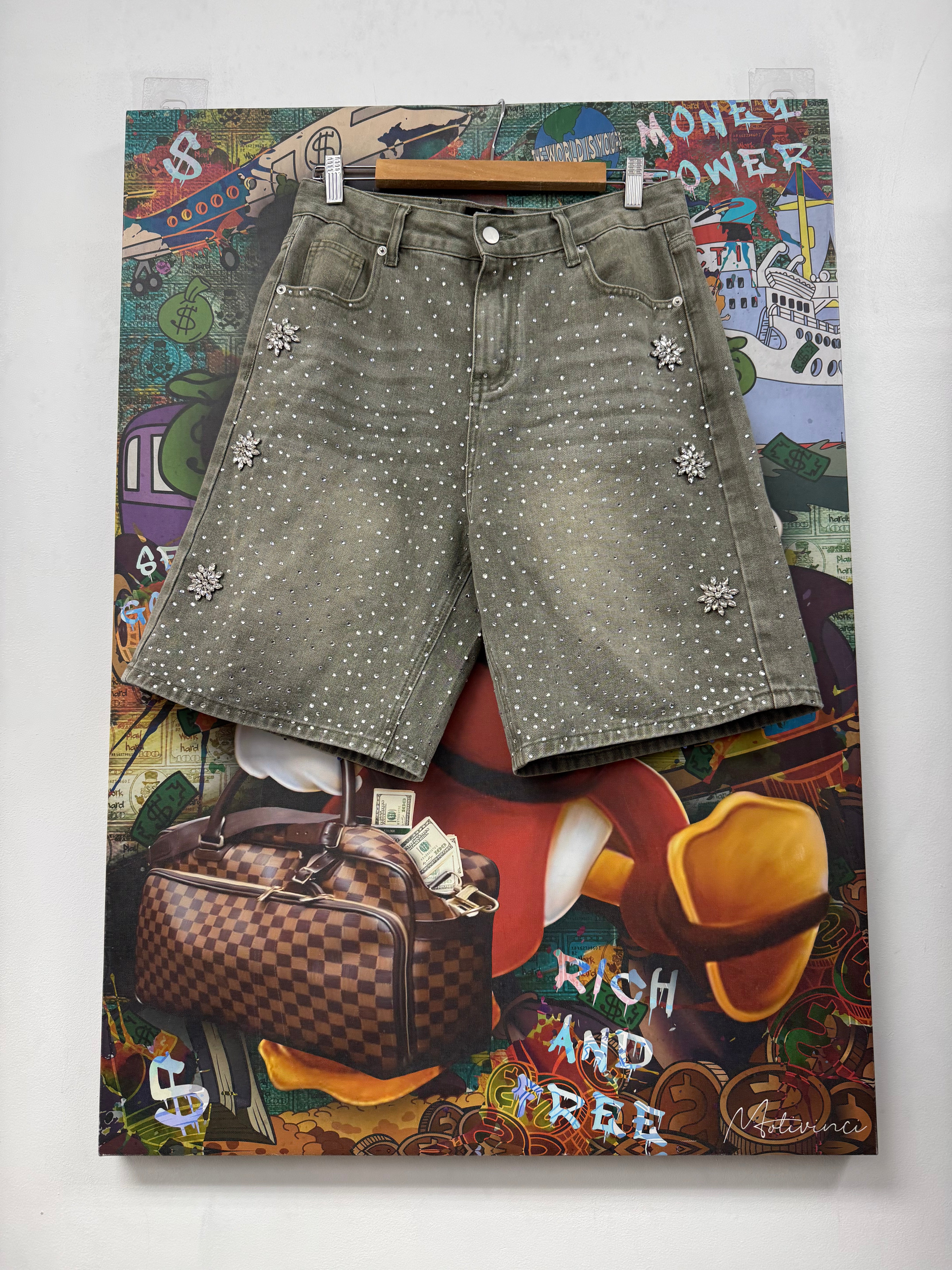 Fraternal Olive Rhinestone Shorts