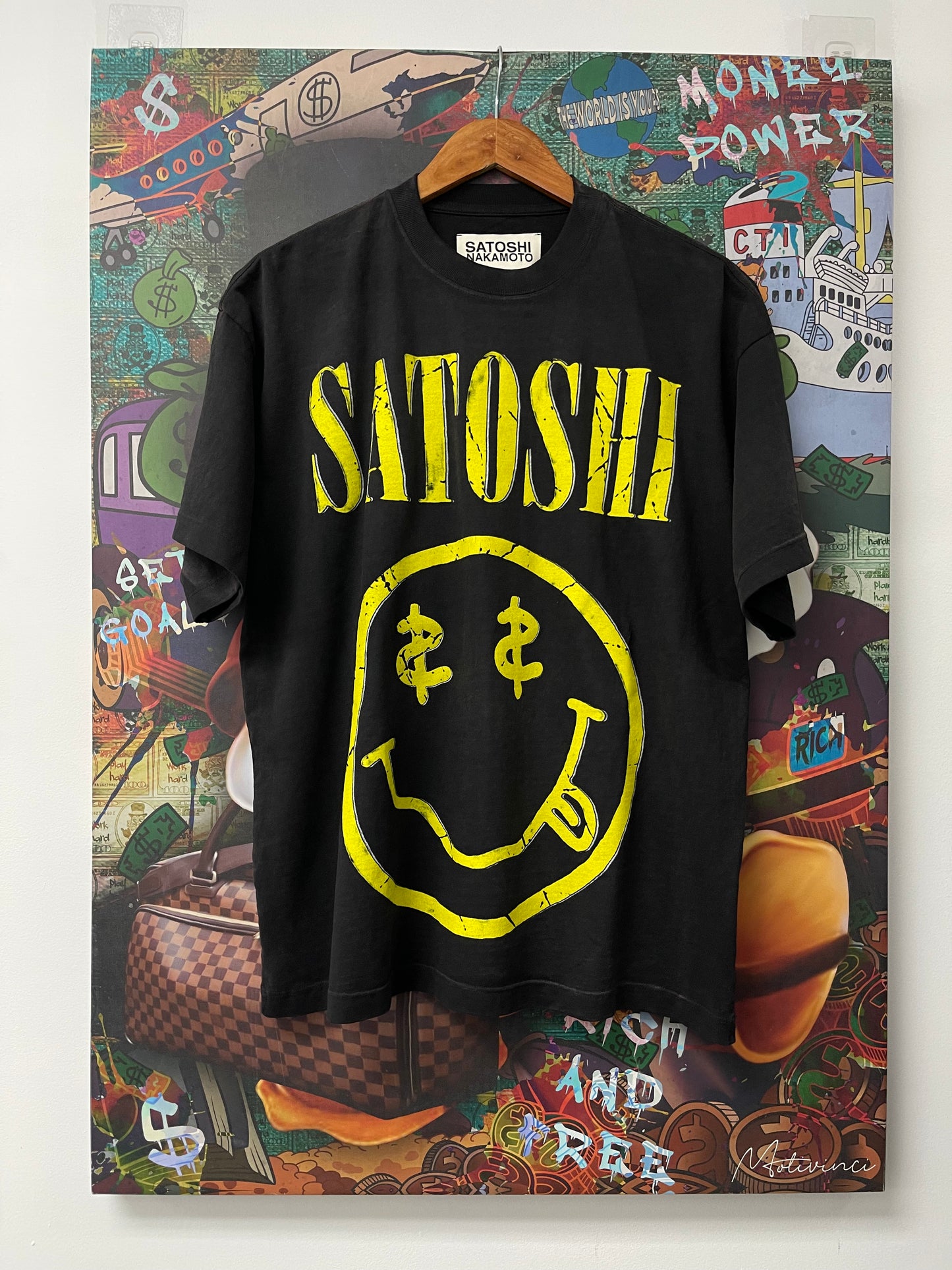 Satoshi Nakamoto Smiley Tee  New With Tags
