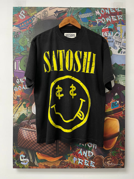 Satoshi Nakamoto Smiley Tee  New With Tags