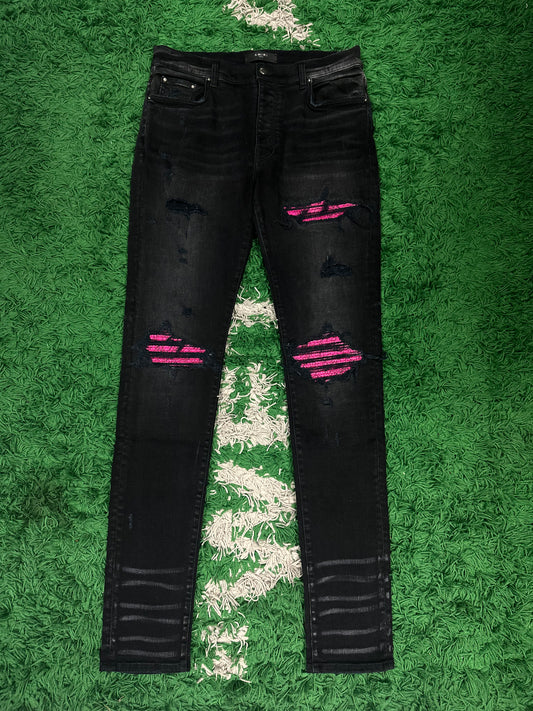 Amiri Jeans MX1 Black Pink Crackle Patch size:34 Used