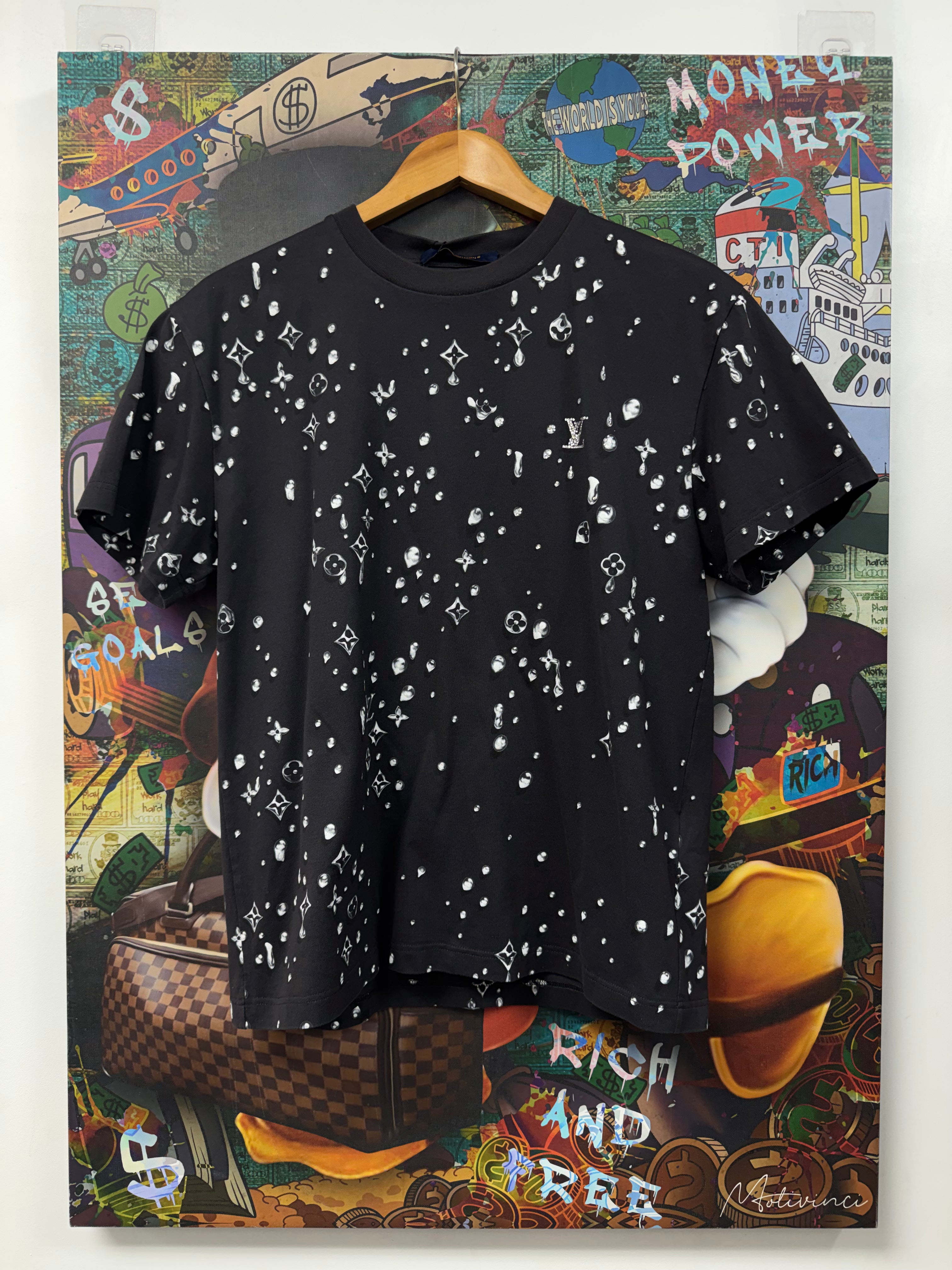 Louis Vuitton Black Liquid Logo Rhinestone Tee